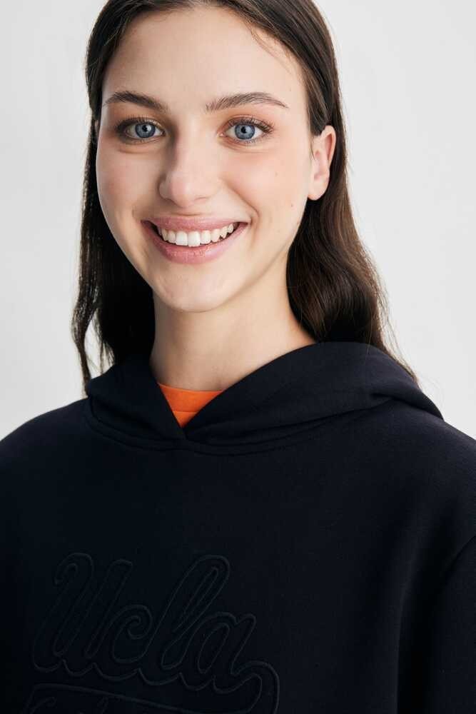 DEBORAH Siyah Kapüşonlu Nakışlı Standard Fit Kadın Sweatshirt