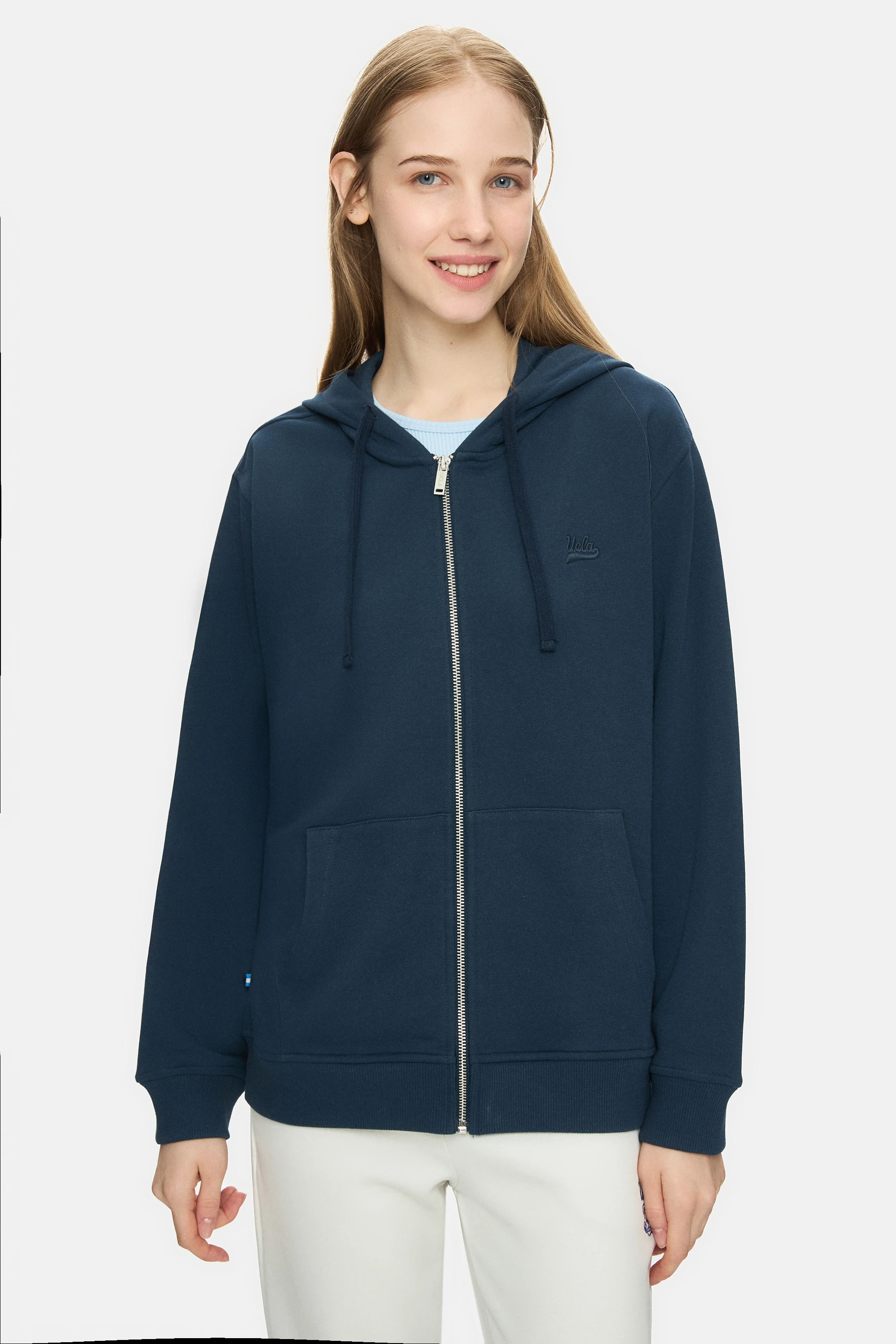 VIVIANA Lacivert Kapüşonlu Nakışlı Fermuarlı Standard Fit Kadın Sweatshirt