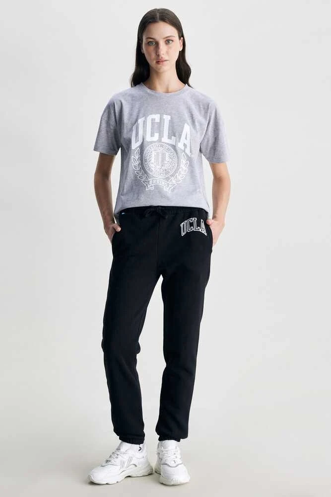 JULES Siyah Rahat Paça Nakışlı Şardonlu Standard Fit Kadın Eşofman Altı