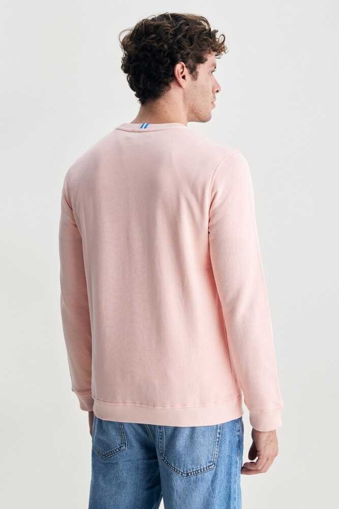 VALLEY Pembe Bisiklet Yaka Baskılı Standard Fit Erkek Sweatshirt