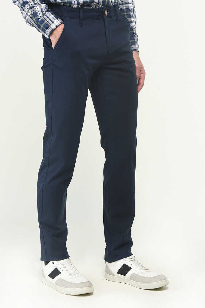CERRITO Koyu Lacivert Dokuma Etiketli Cepli Slim Fit Erkek Chino