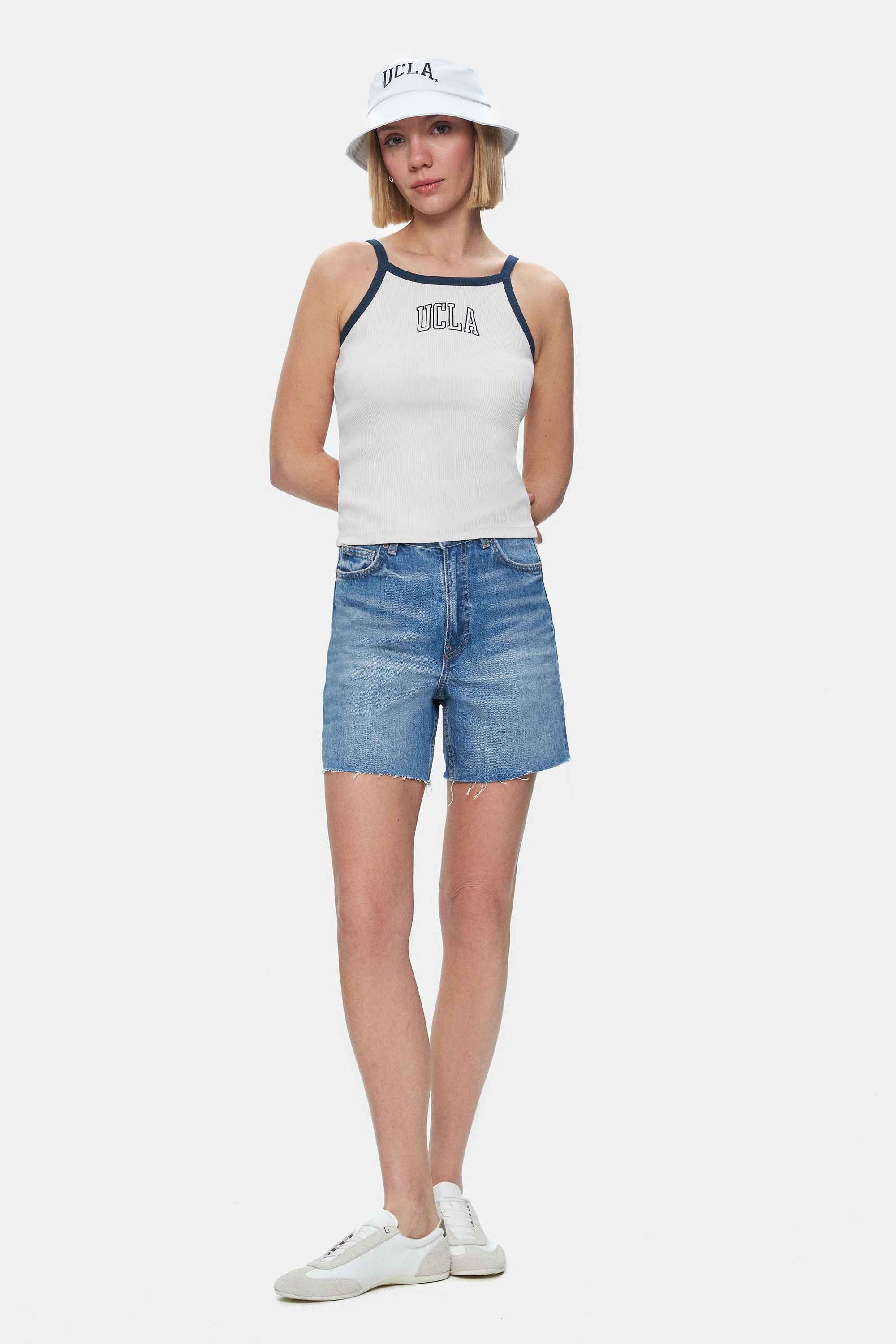PALMER Kemik Rengi Askılı Nakışlı Standard Fit Kadın Crop