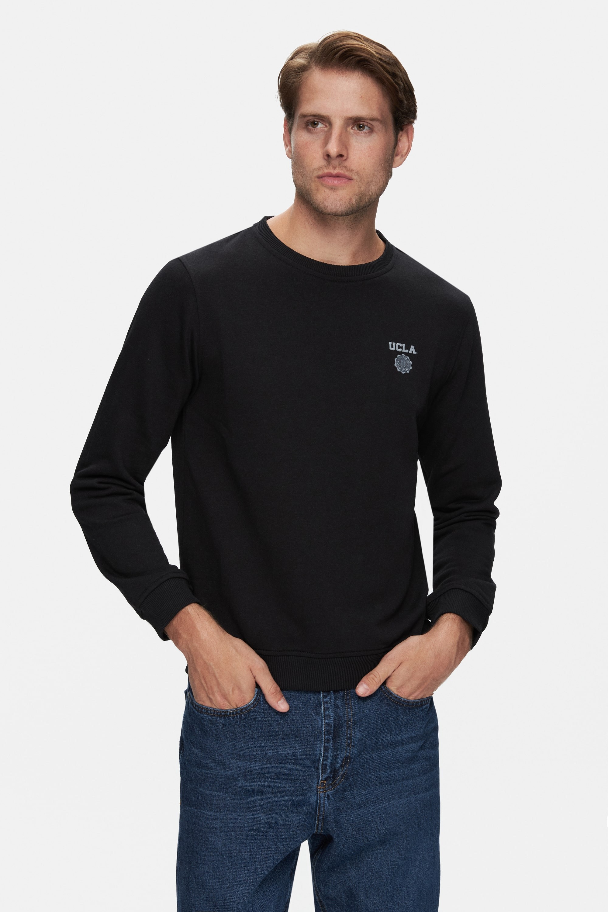 VALLEY Siyah Bisiklet Yaka Baskılı Standard Fit Erkek Sweatshirt