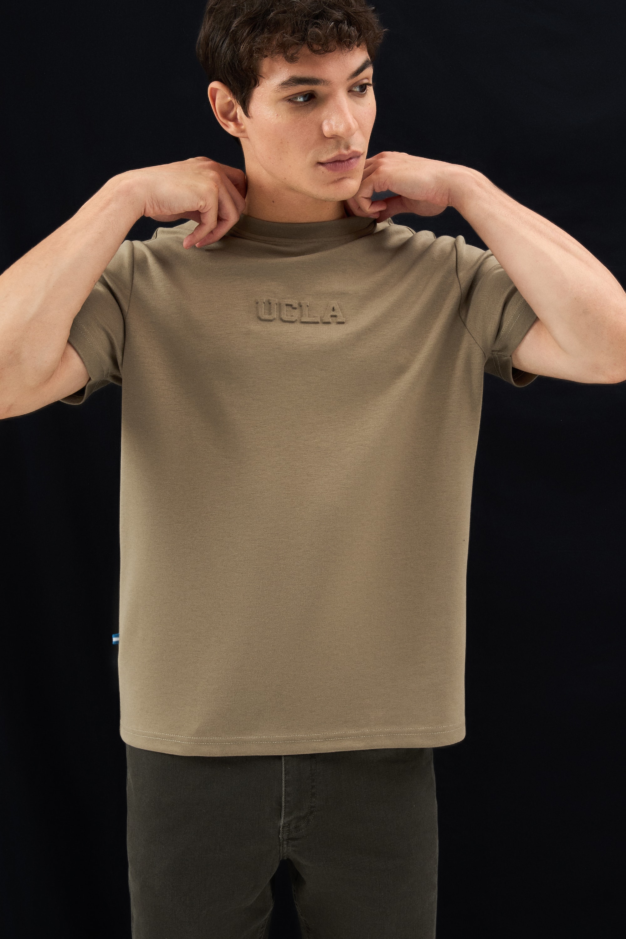 CANARY Haki Bisiklet Yaka Gofre Baskılı Modal Kumaş Standard Fit Erkek Tshirt