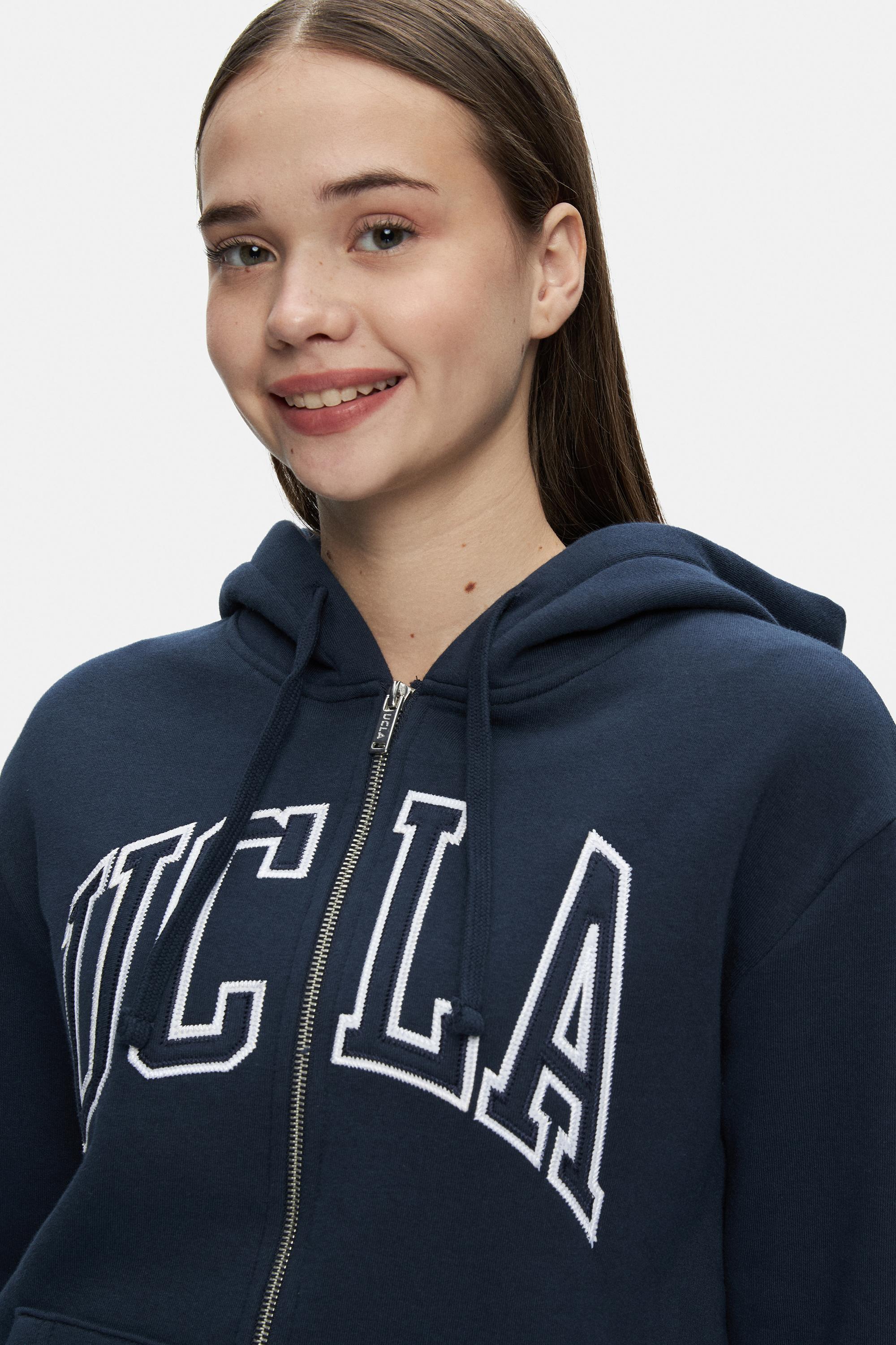 JOYCE Lacivert Kapüşonlu Ve Fermuarlı Aplikeli Standard Fit Kadın Sweatshirt