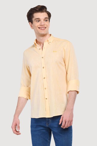 JACQUEZ Sarı Keten Nakışlı Standard Fit Erkek Gömlek