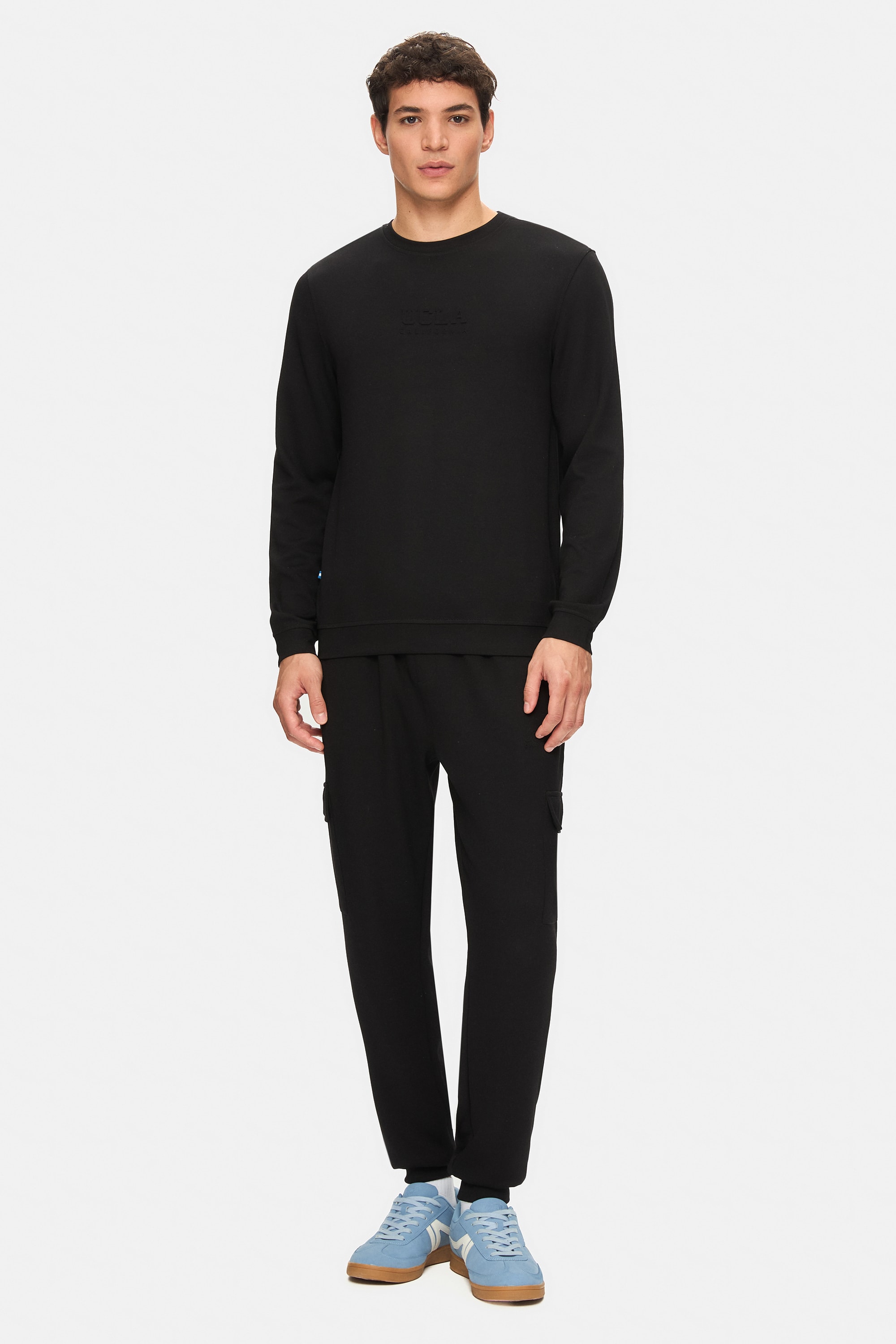 MACHADO Siyah Bisiklet Yaka Gofre Baskı Standard Fit Erkek Sweatshirt