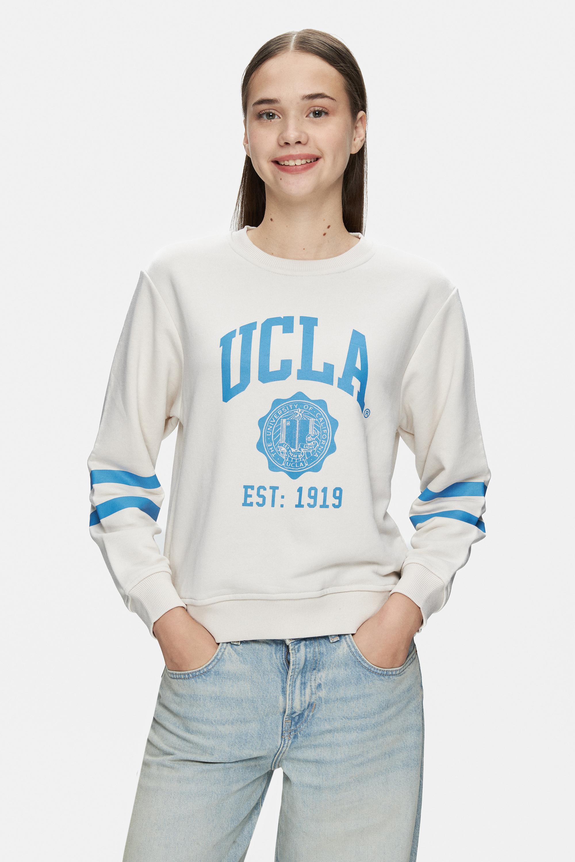 ROISIN Bej Bisiklet Yaka Baskılı Loose Fit Kadın Sweatshirt