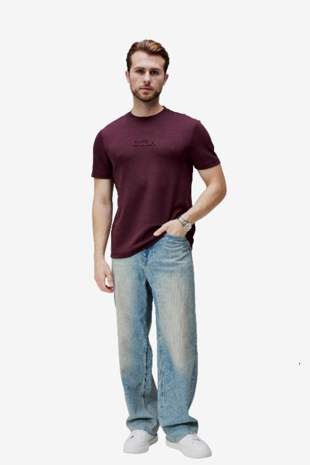 CANARY Bordo Bisiklet Yaka Gofre Baskılı Modal Kumaş Standard Fit Erkek Tshirt