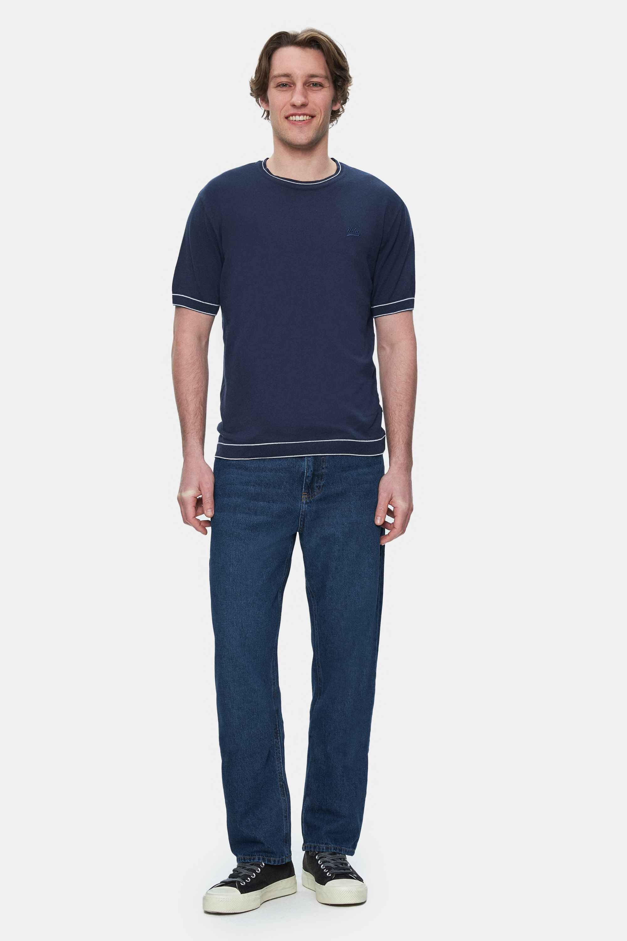 FARED Lacivert Bisiklet Yaka Triko Nakışlı Standard Fit Erkek Tshirt