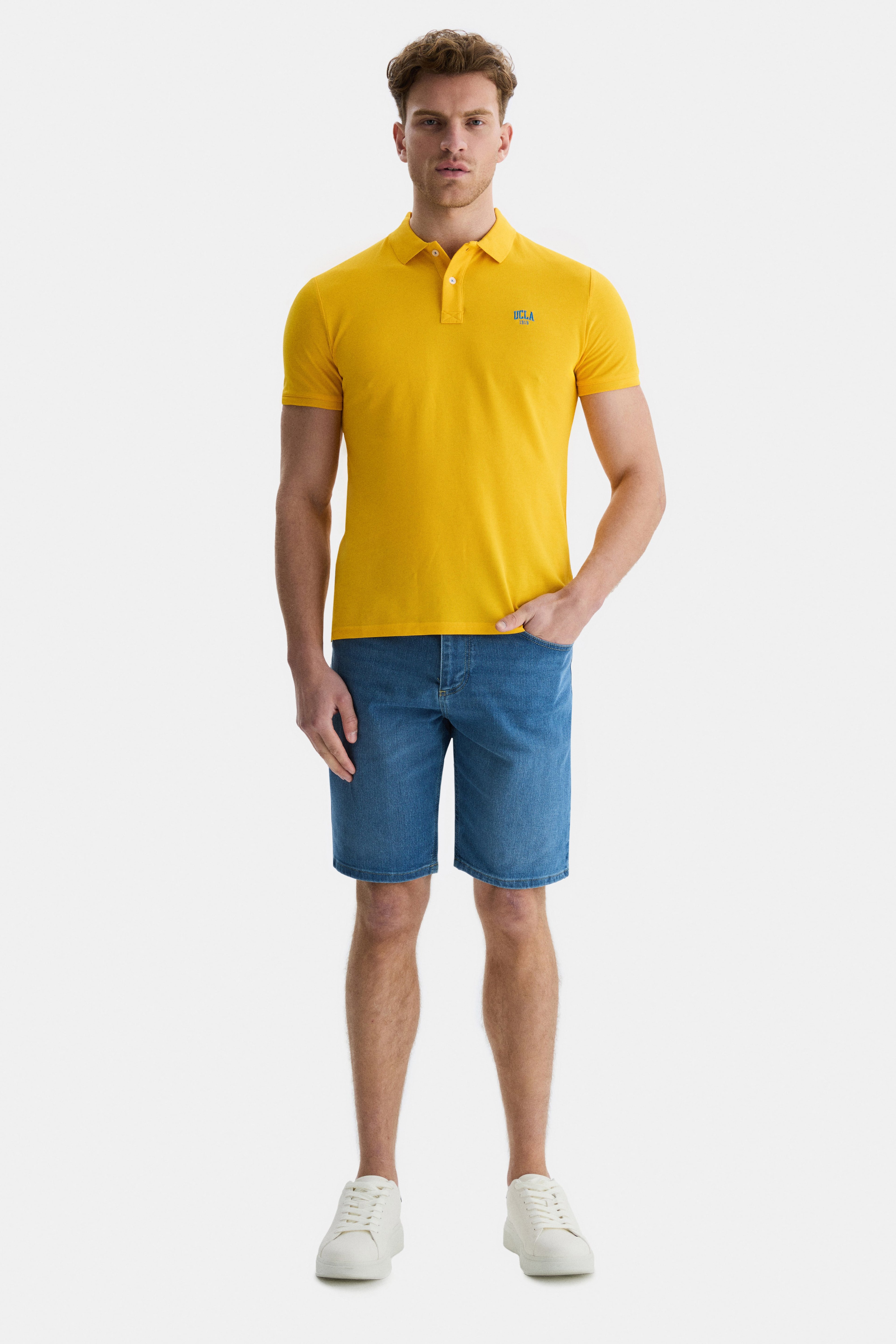 LAKES Sarı Polo Yaka Nakışlı Standard Fit Erkek Tshirt