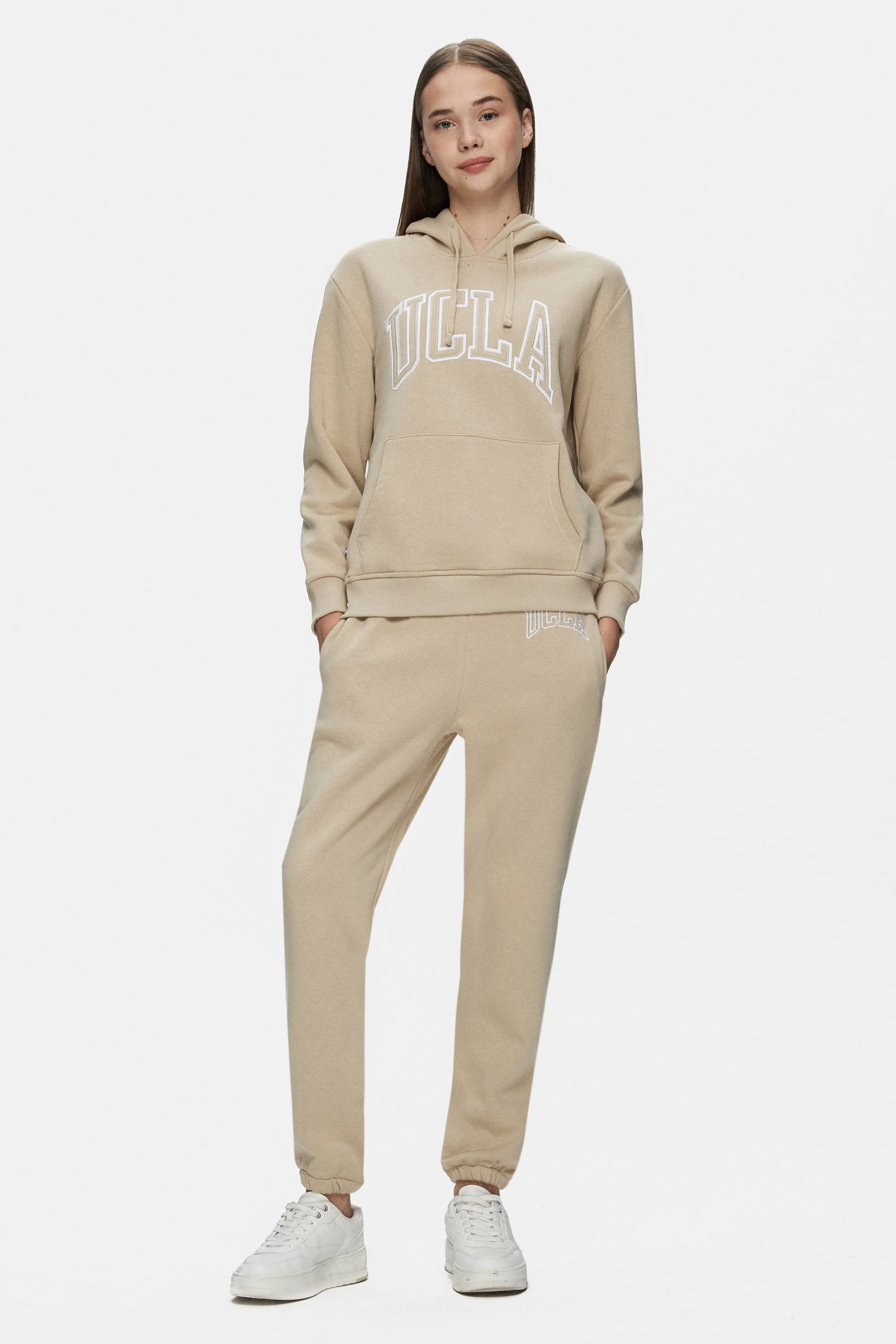 RILEY Koyu Bej Kapüşonlu Şardonlu Nakışlı Standard Fit Kadın Sweatshirt