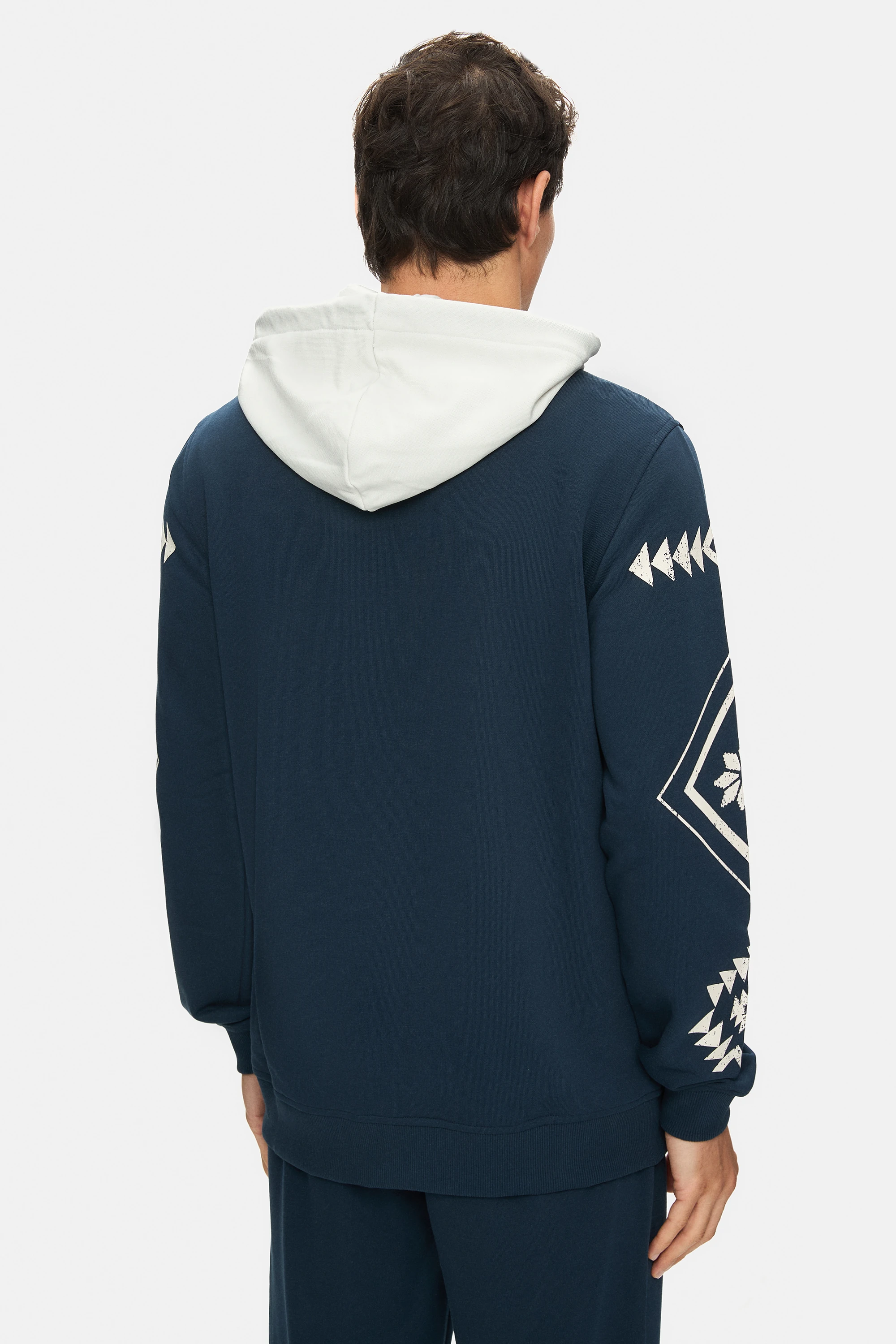 SPENCER Lacivert Kapüşonlu Baskılı Fermuarlı Standard Fit Erkek Sweatshirt