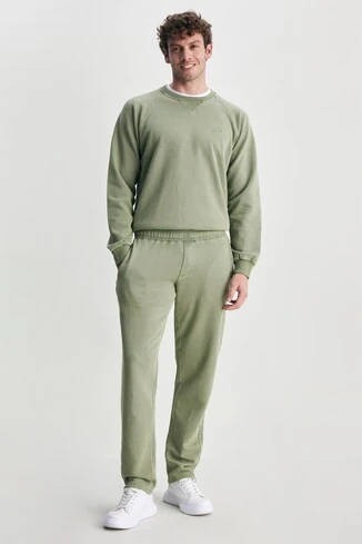 OLEG Yeşil Rahat Paça Nakışlı Standard Fit Erkek Eşofman Altı