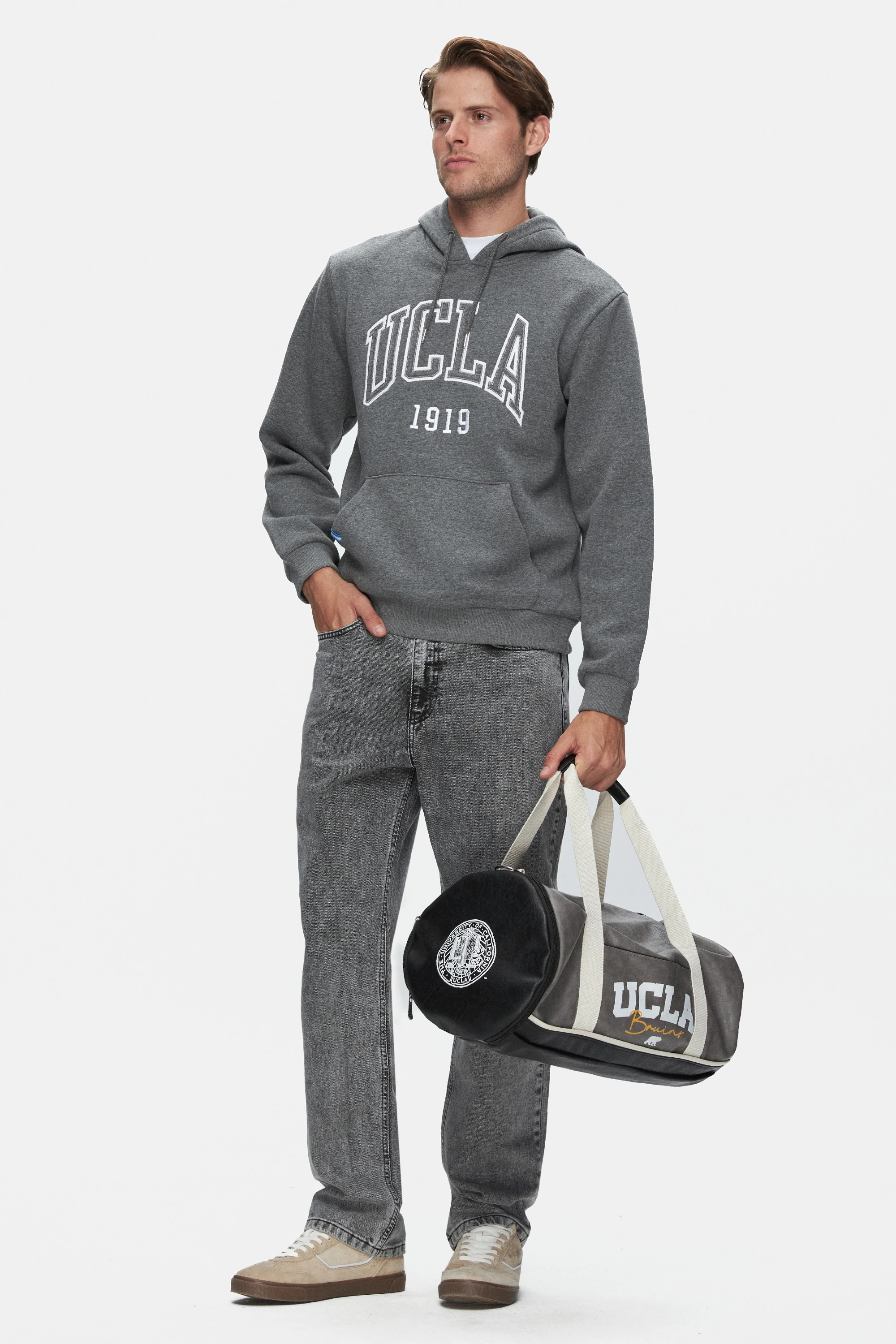 JEPSEN Koyu Gri Kapüşonlu Nakışlı Standard Fit Erkek Sweatshirt