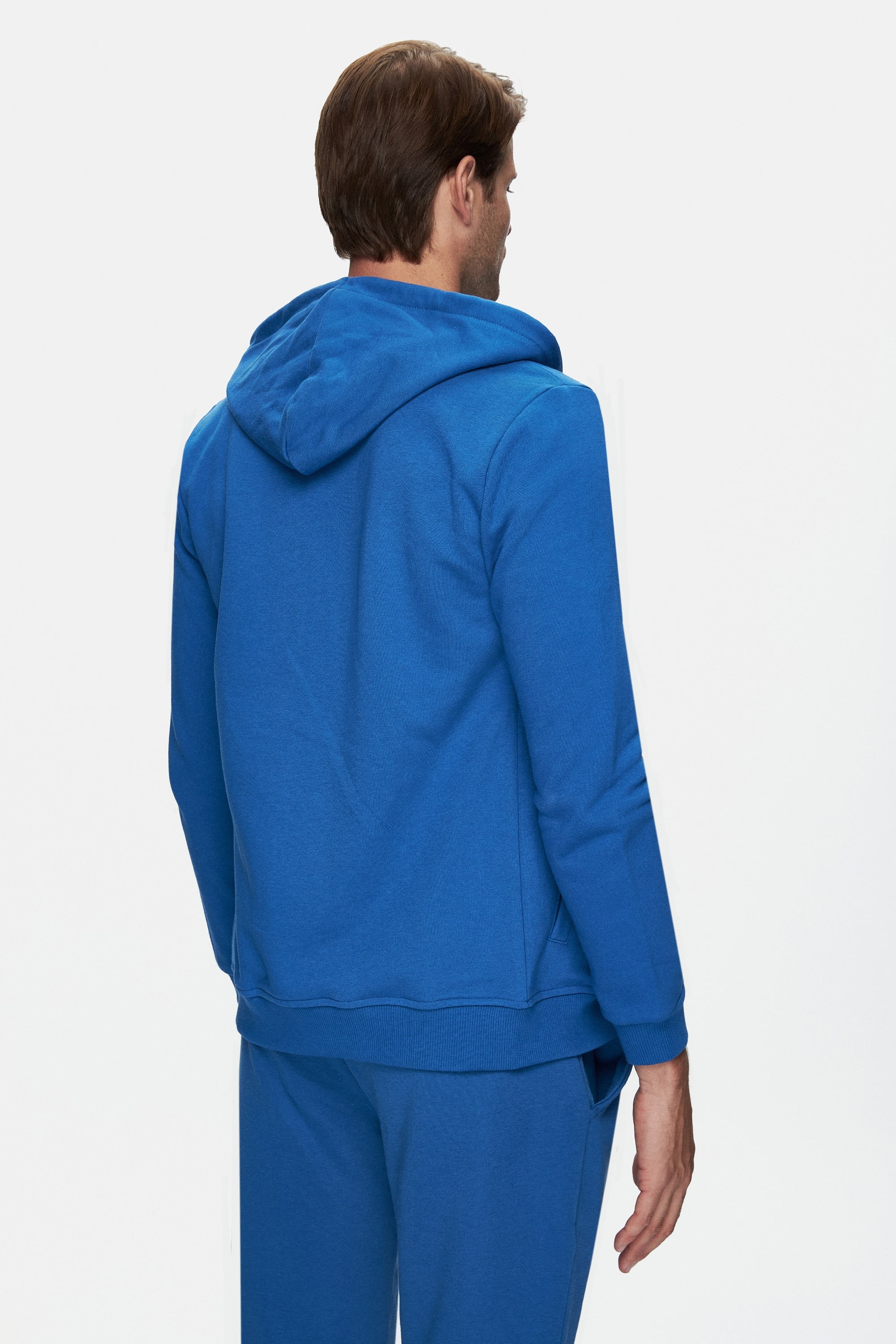 HILGARD Mavi Kapüşonlu Ve Fermuarlı Baskılı Standard Fit Erkek Sweatshirt