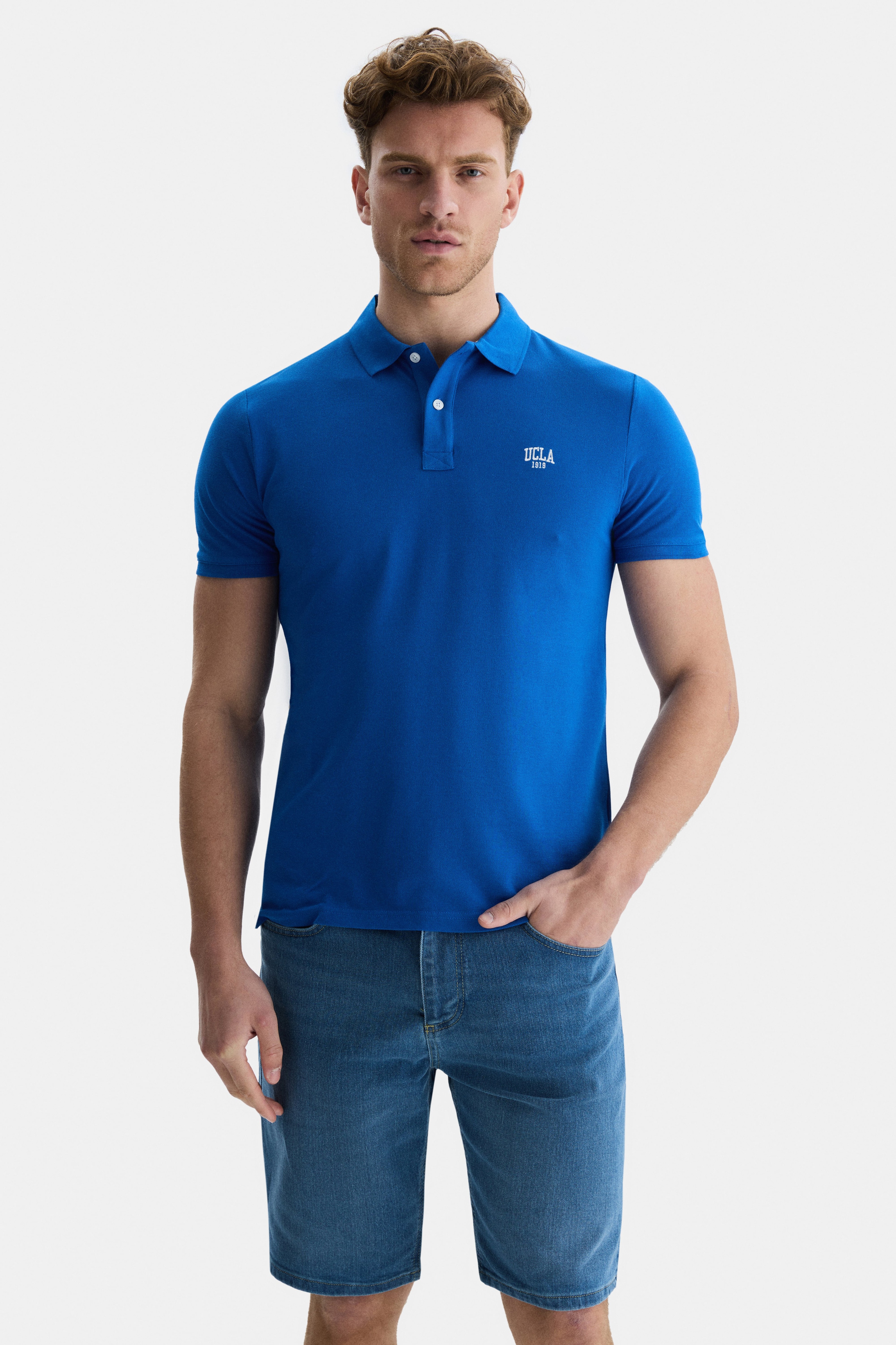 LAKES Mavi Polo Yaka Nakışlı Standard Fit Erkek Tshirt