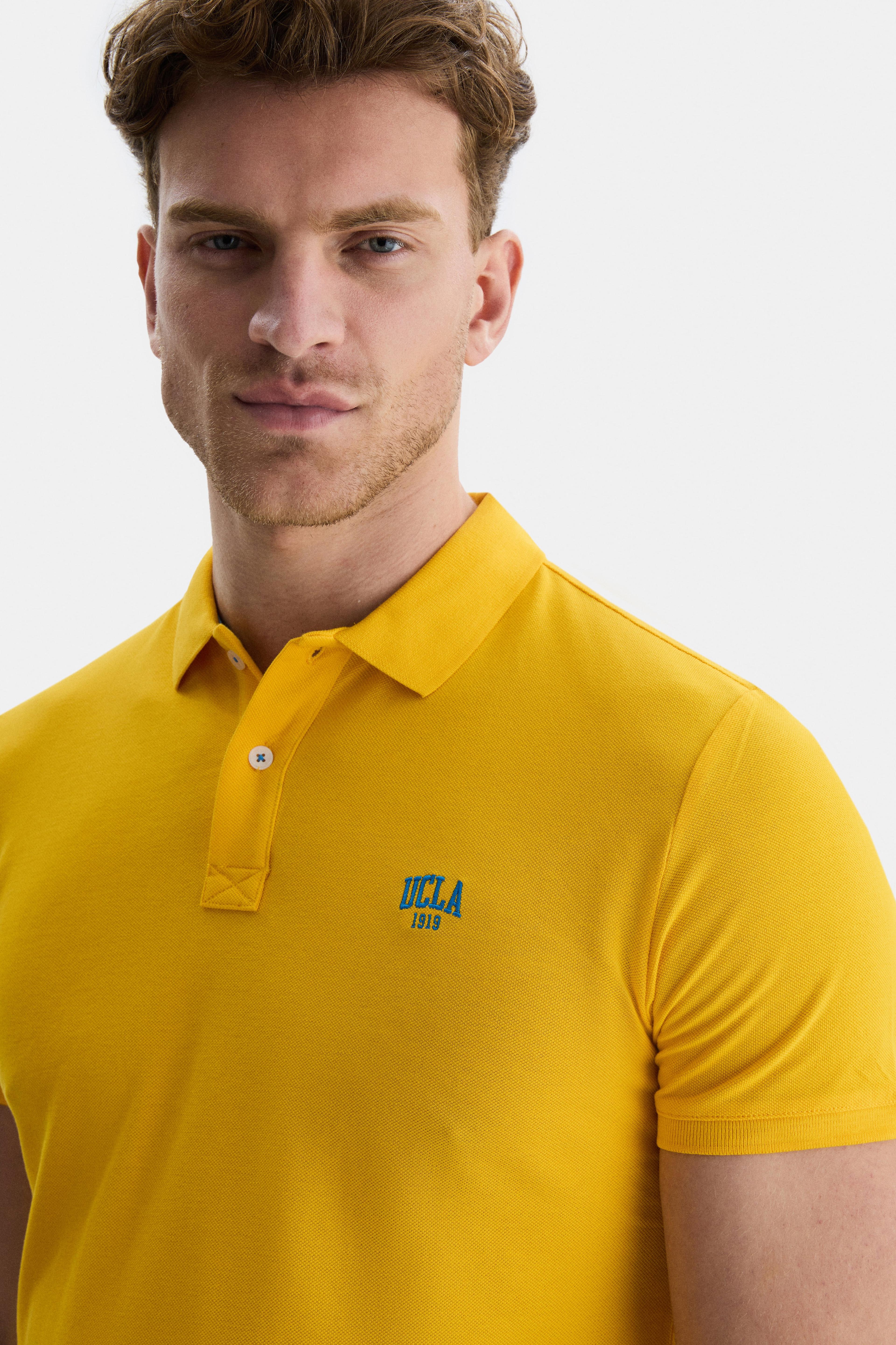 LAKES Sarı Polo Yaka Nakışlı Standard Fit Erkek Tshirt