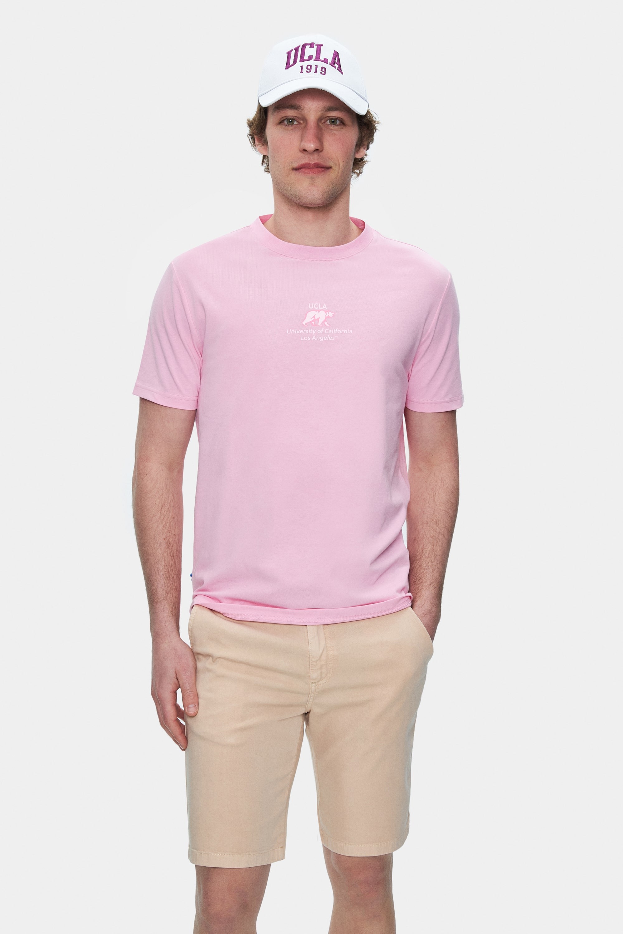 FABIO Açık Pembe Bisiklet Yaka Baskılı Standard Fit Erkek Tshirt