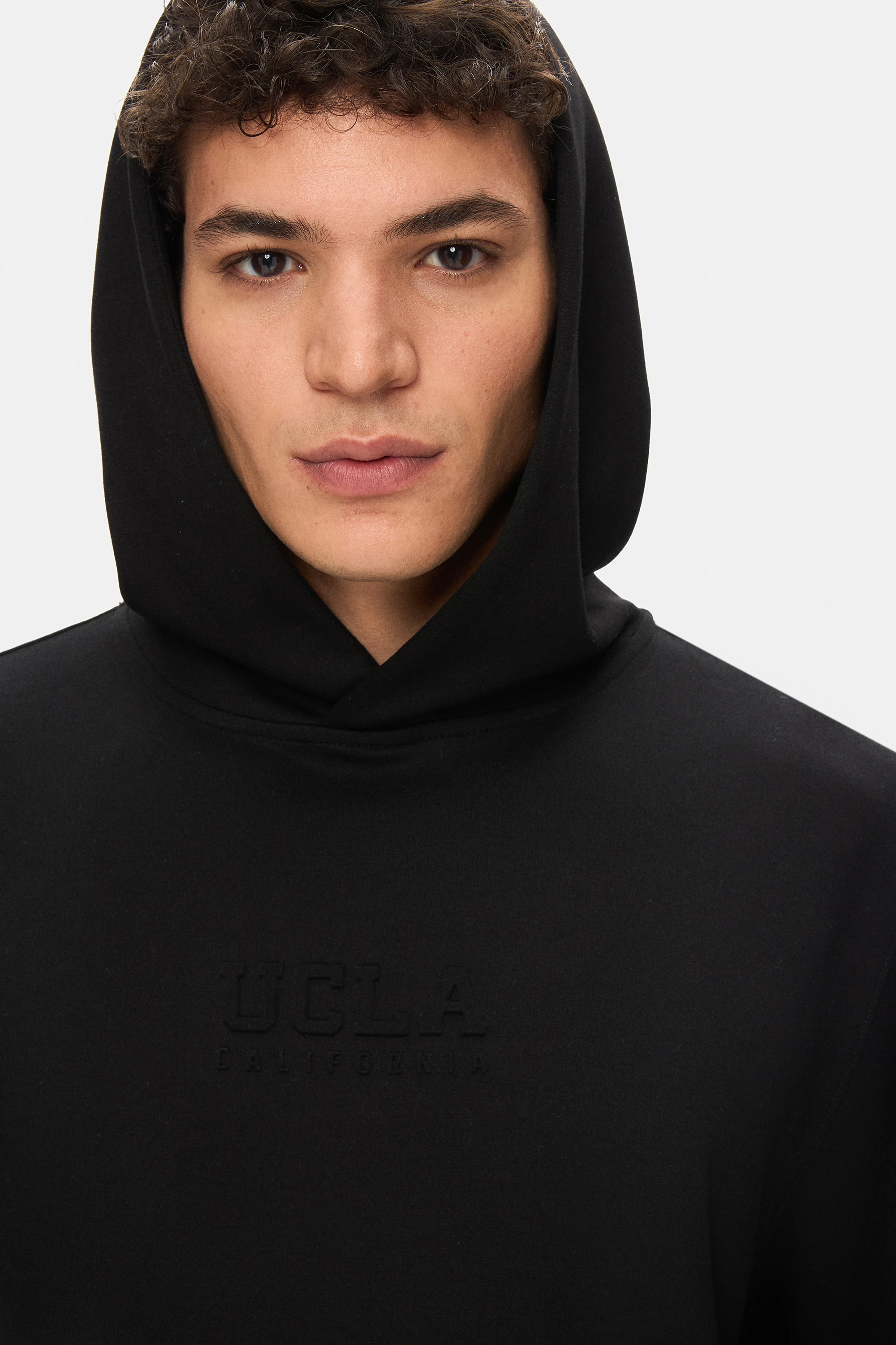 WINFREY Siyah Kapüşonlu Gofre Baskılı Modal Kumaş Standard Fit Erkek Sweatshirt