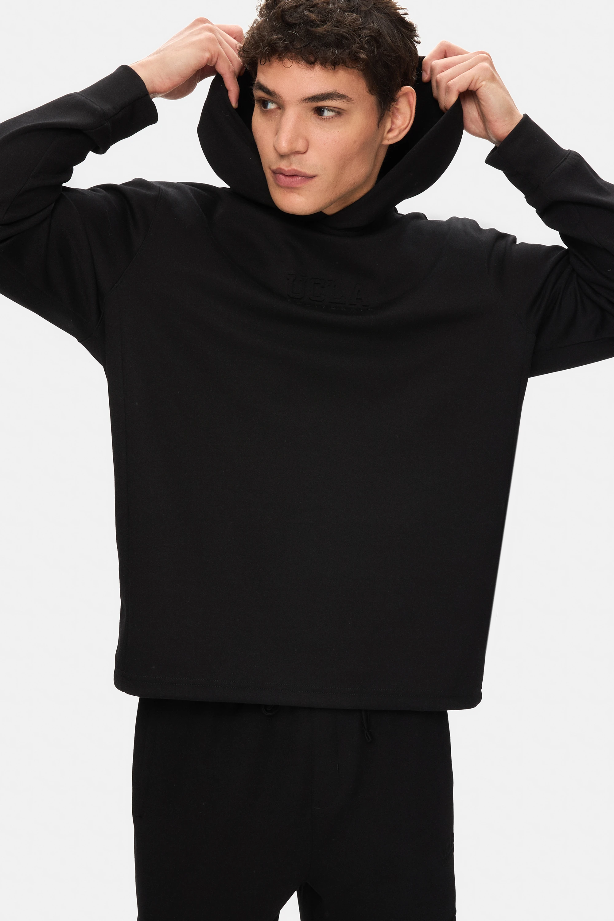 WINFREY Siyah Kapüşonlu Gofre Baskı Standard Fit Erkek Sweatshirt