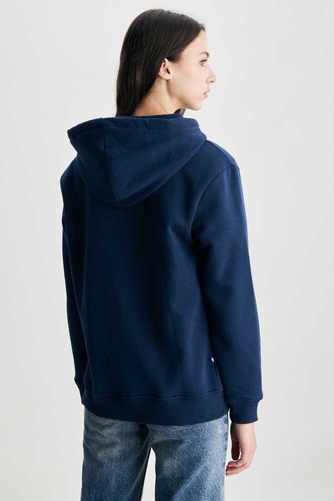 JOYCE Lacivert Kapüşonlu Ve Fermuarlı Aplikeli Şardonlu Standard Fit Kadın Sweatshirt