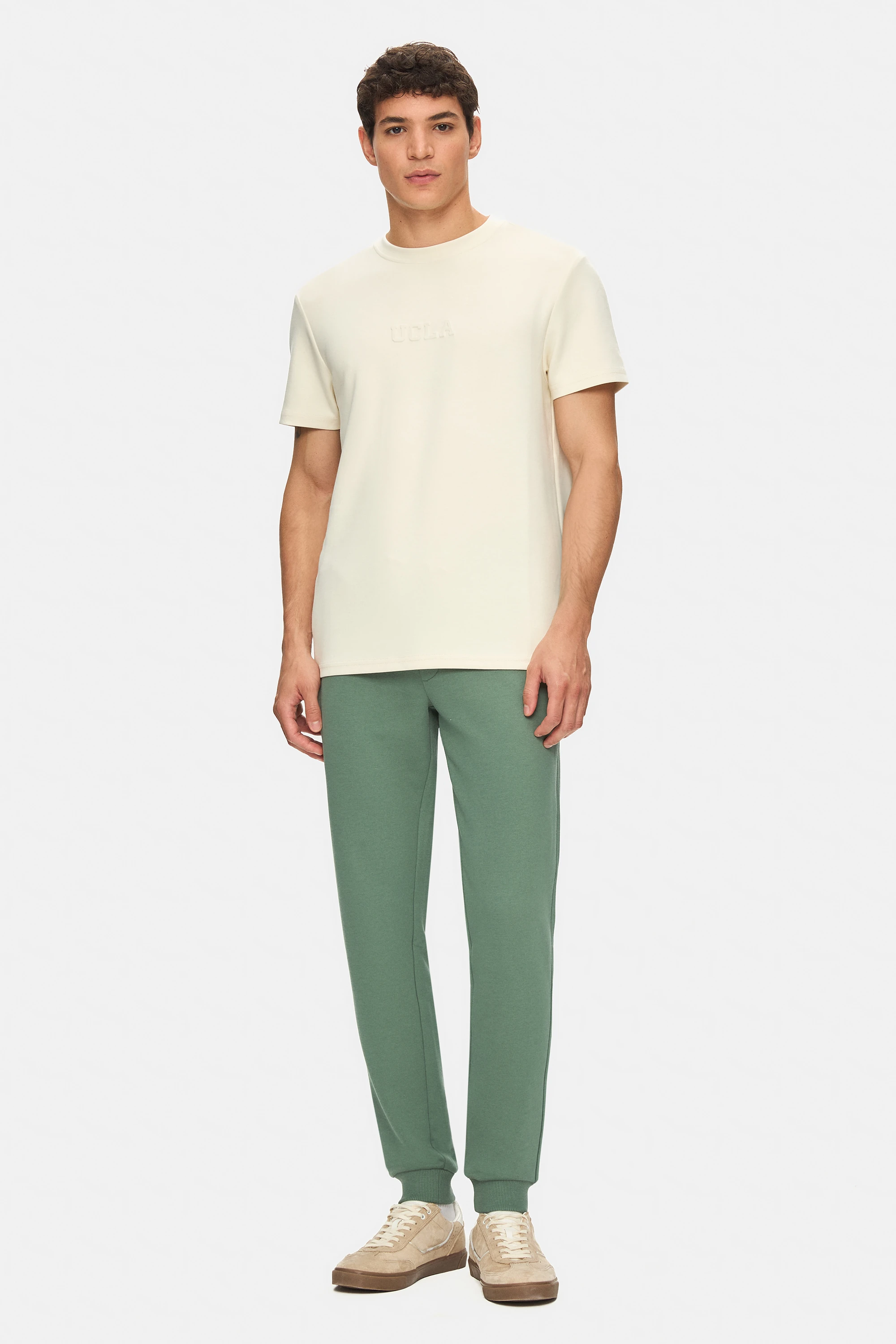 CANARY Kemik Rengi Bisiklet Yaka Gofre Baskılı Modal Kumaş Standard Fit Erkek Tshirt