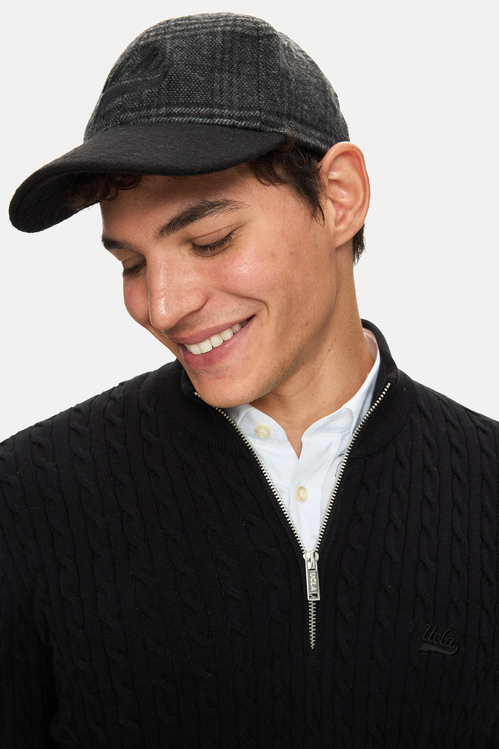 LOGAN Siyah Baseball Cap Ekoseli Kaşe Nakışlı ve Metal Tokalı Standard Fit Unisex Şapka