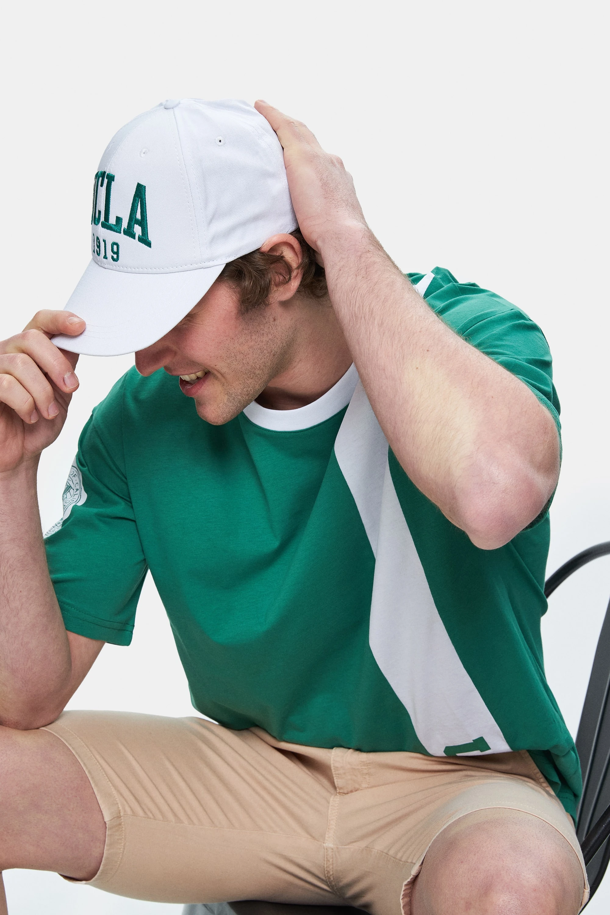 KEITH Yeşil Bisiklet Yaka Baskılı Oversize Erkek Tshirt