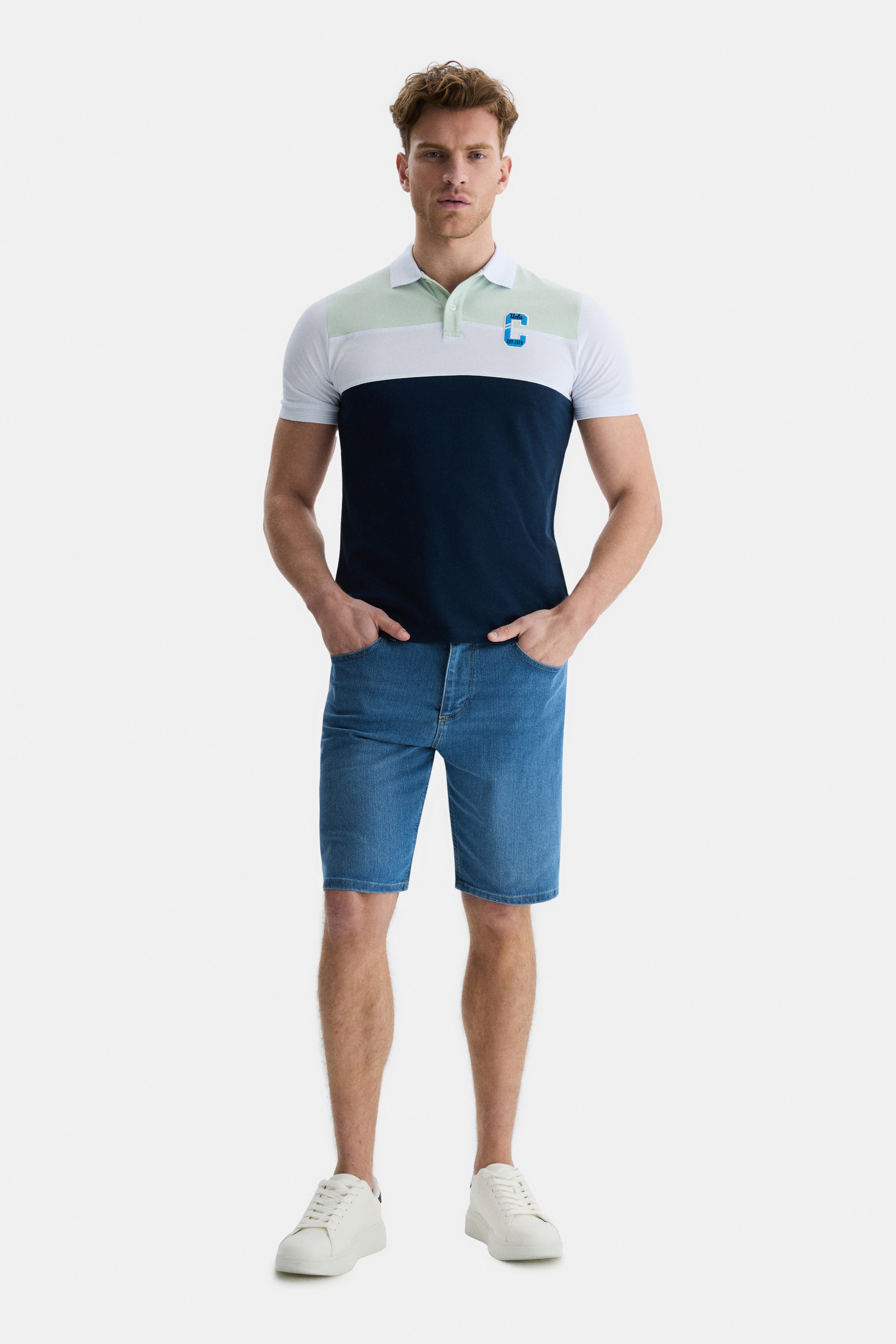 CLAREMONT Mavi Polo Yaka Nakışlı Standard Fit Erkek Tshirt