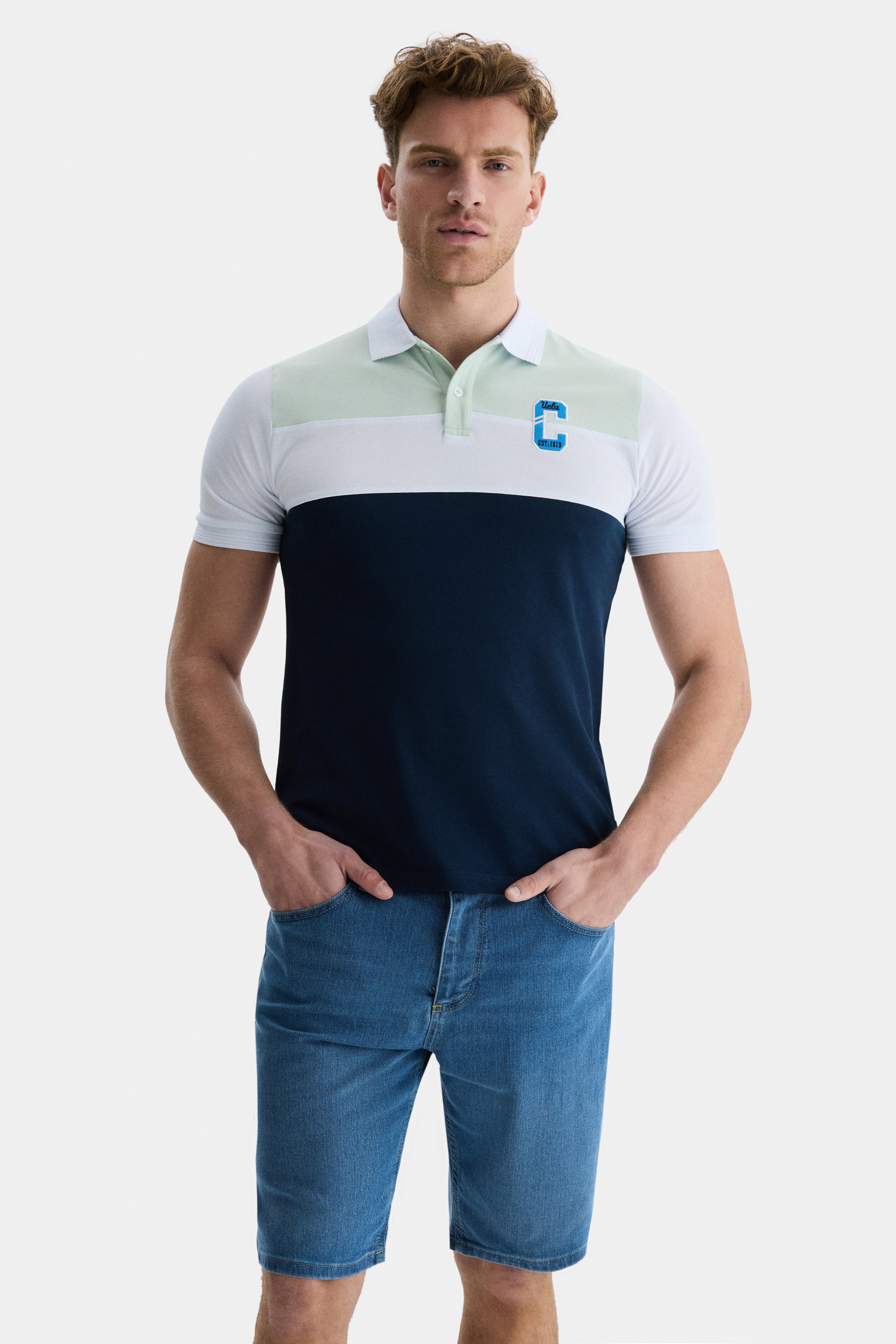 CLAREMONT Mavi Polo Yaka Nakışlı Standard Fit Erkek Tshirt