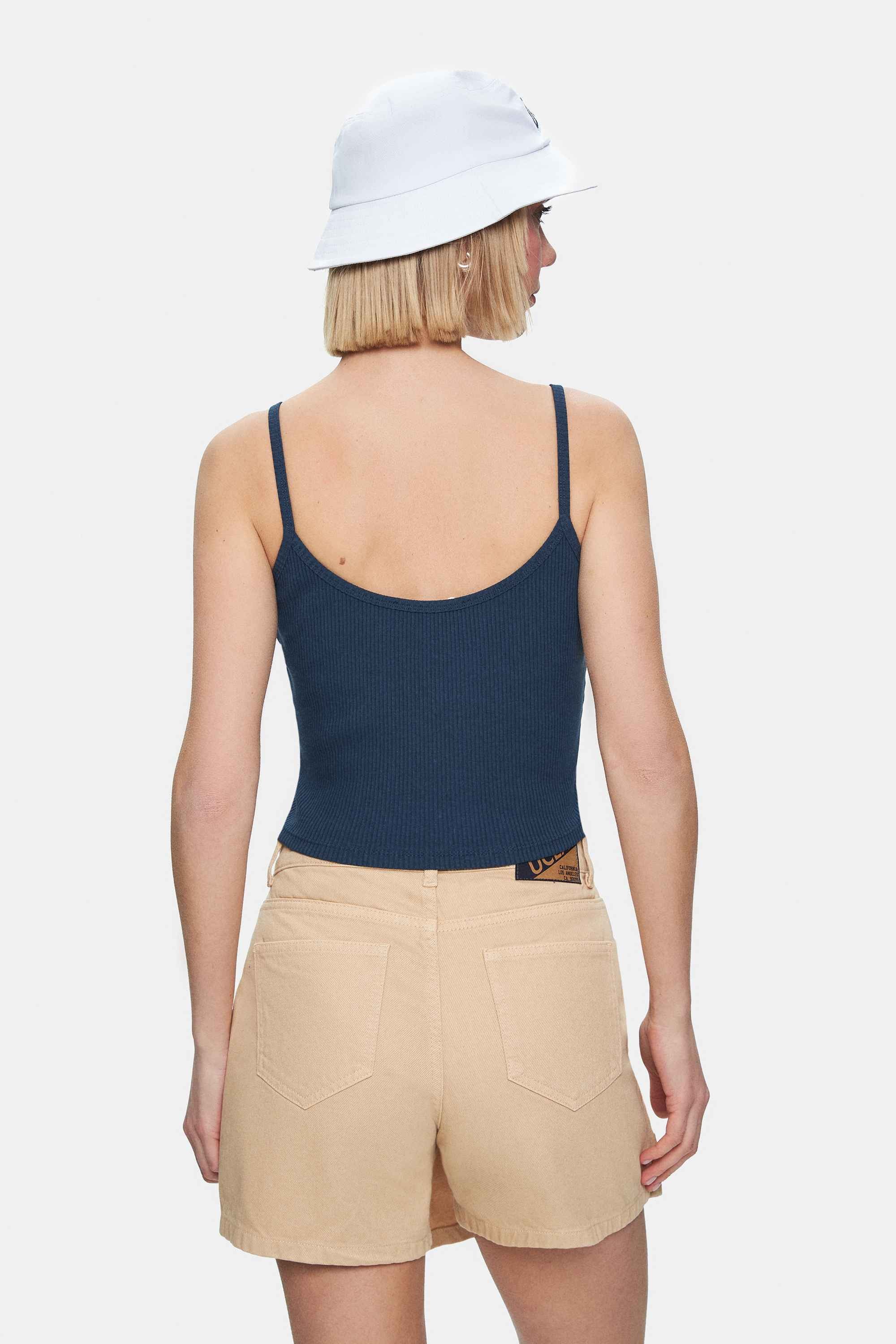 RHODES Lacivert Askılı Nakışlı Kadın Crop