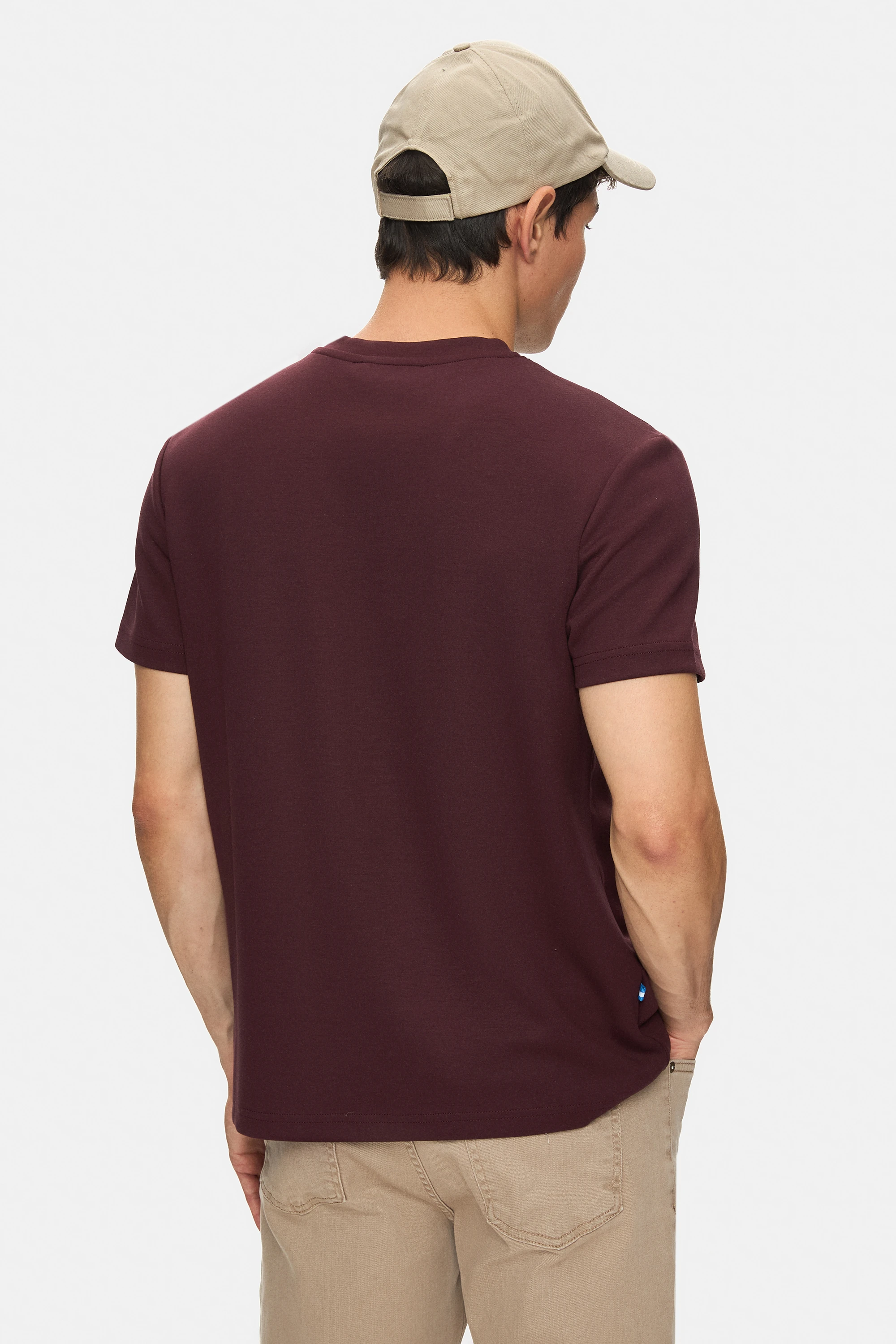 CANARY Bordo Bisiklet Yaka Gofre Baskılı Modal Kumaş Standard Fit Erkek Tshirt