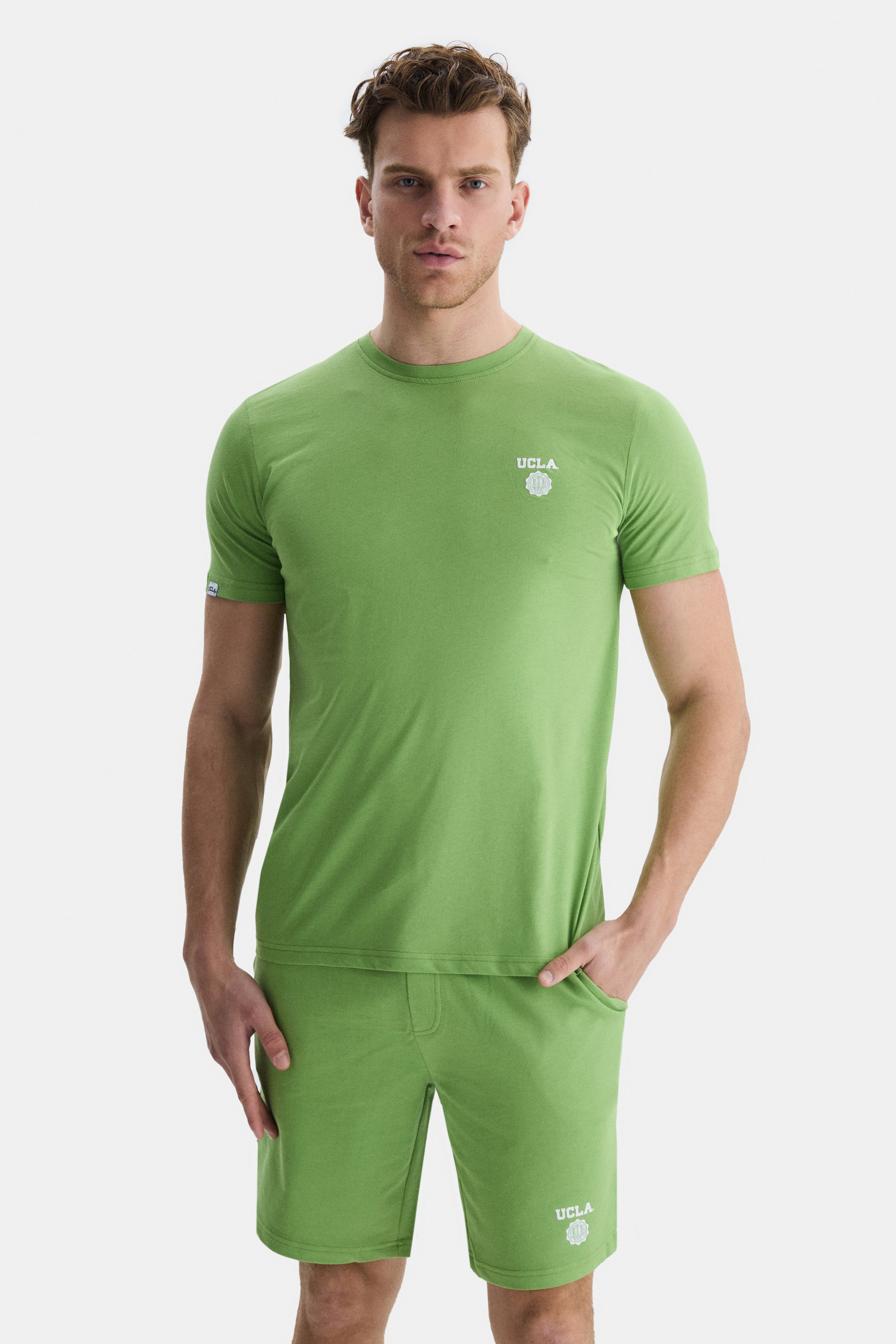BASS Açık Yeşil Bisiklet Yaka Baskılı Standard Fit Erkek Tshirt