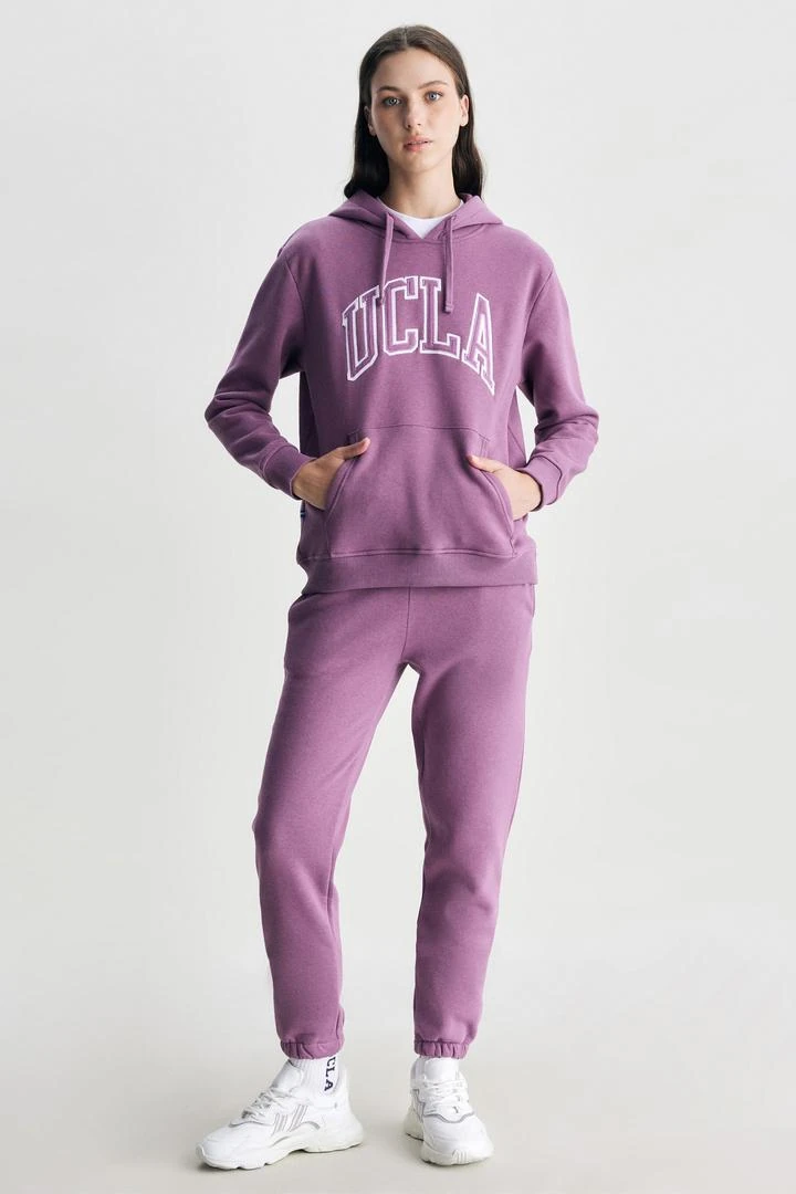 RILEY Mor Kapüşonlu Şardonlu Nakışlı Standard Fit Kadın Sweatshirt