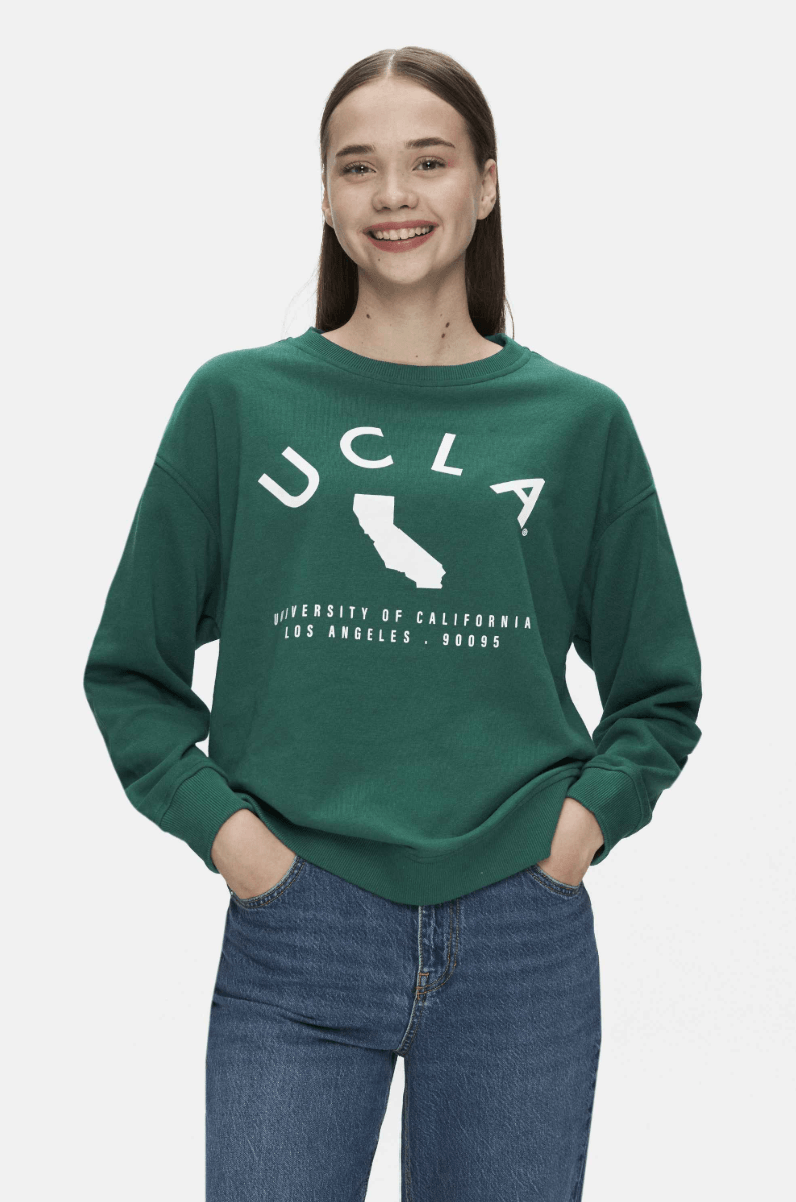 ALAMEDA Yeşil Bisiklet Yaka Baskılı Oversize Kadın Sweatshirt
