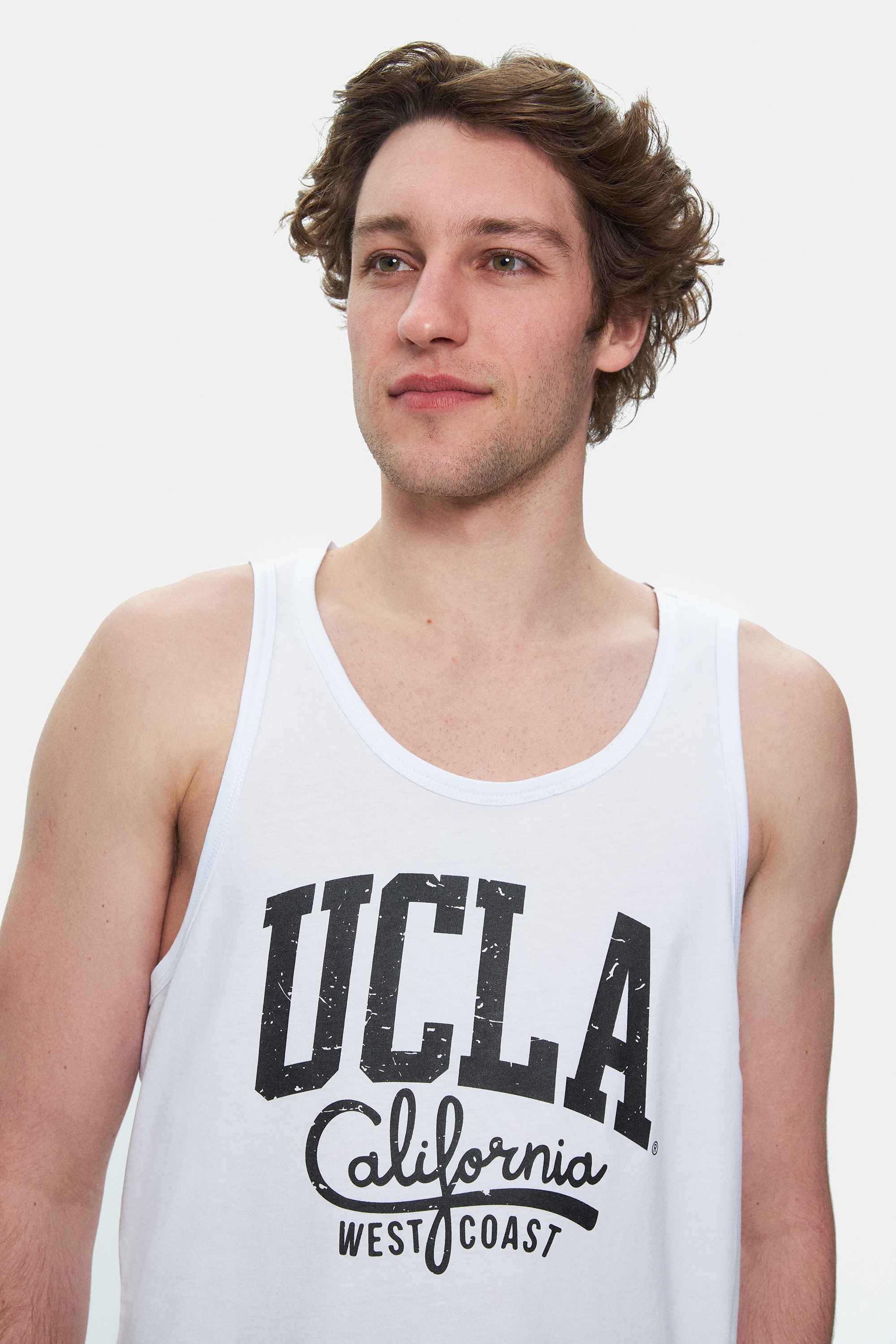 PEBBLE Beyaz Sıfır Kol Baskılı Oversize Erkek Tshirt