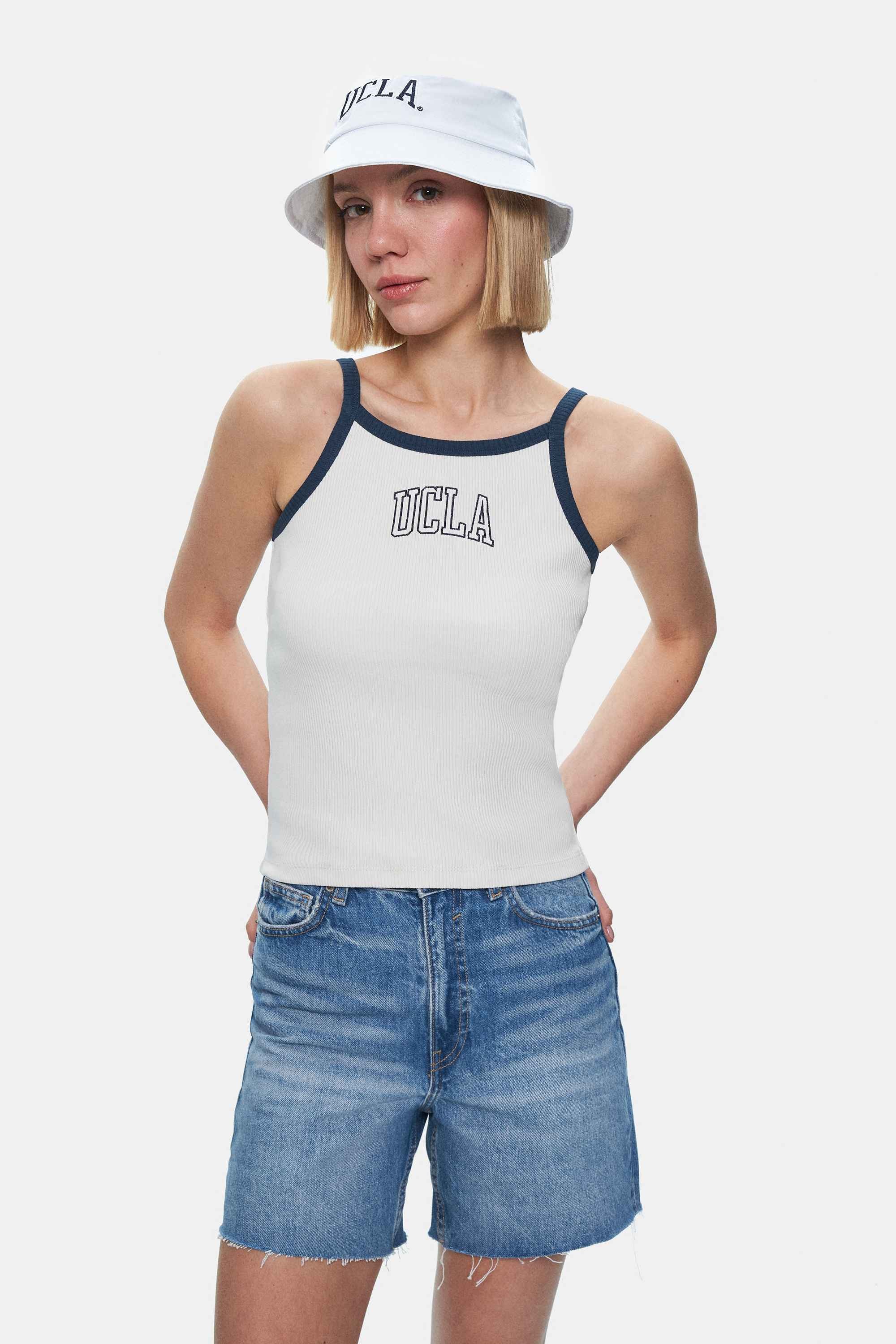 PALMER Kemik Rengi Askılı Nakışlı Standard Fit Kadın Crop