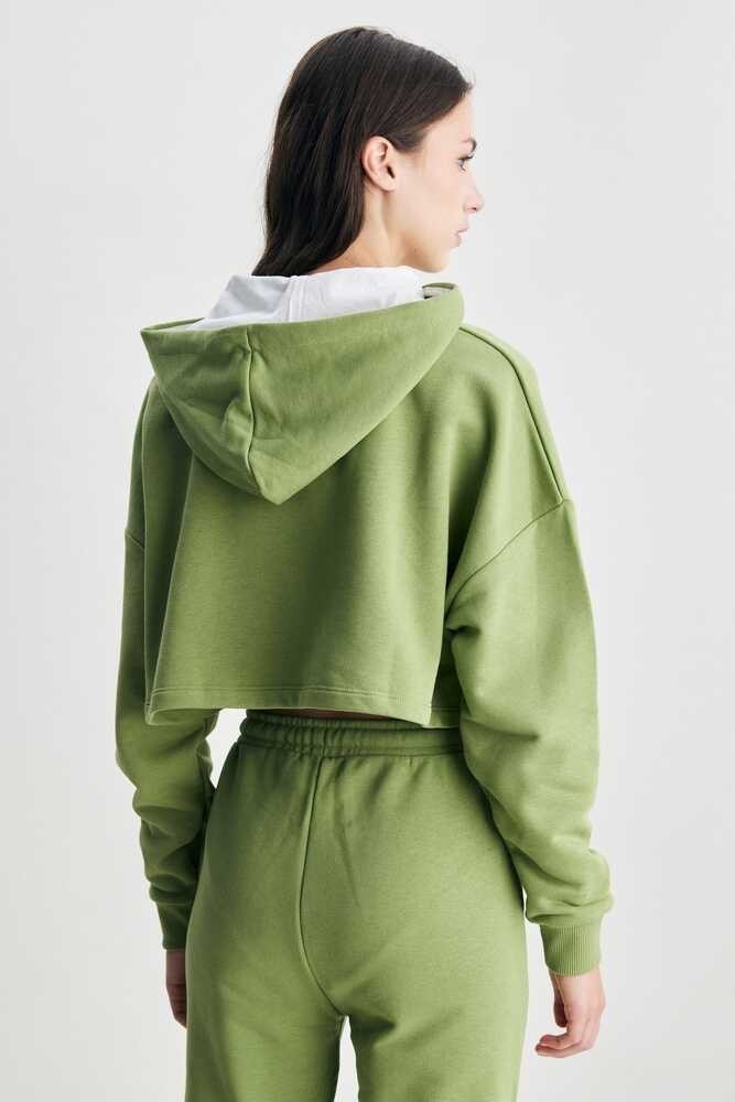 SAUSA Yeşil Kapüşonlu Baskılı Oversize Kadın Sweatshirt