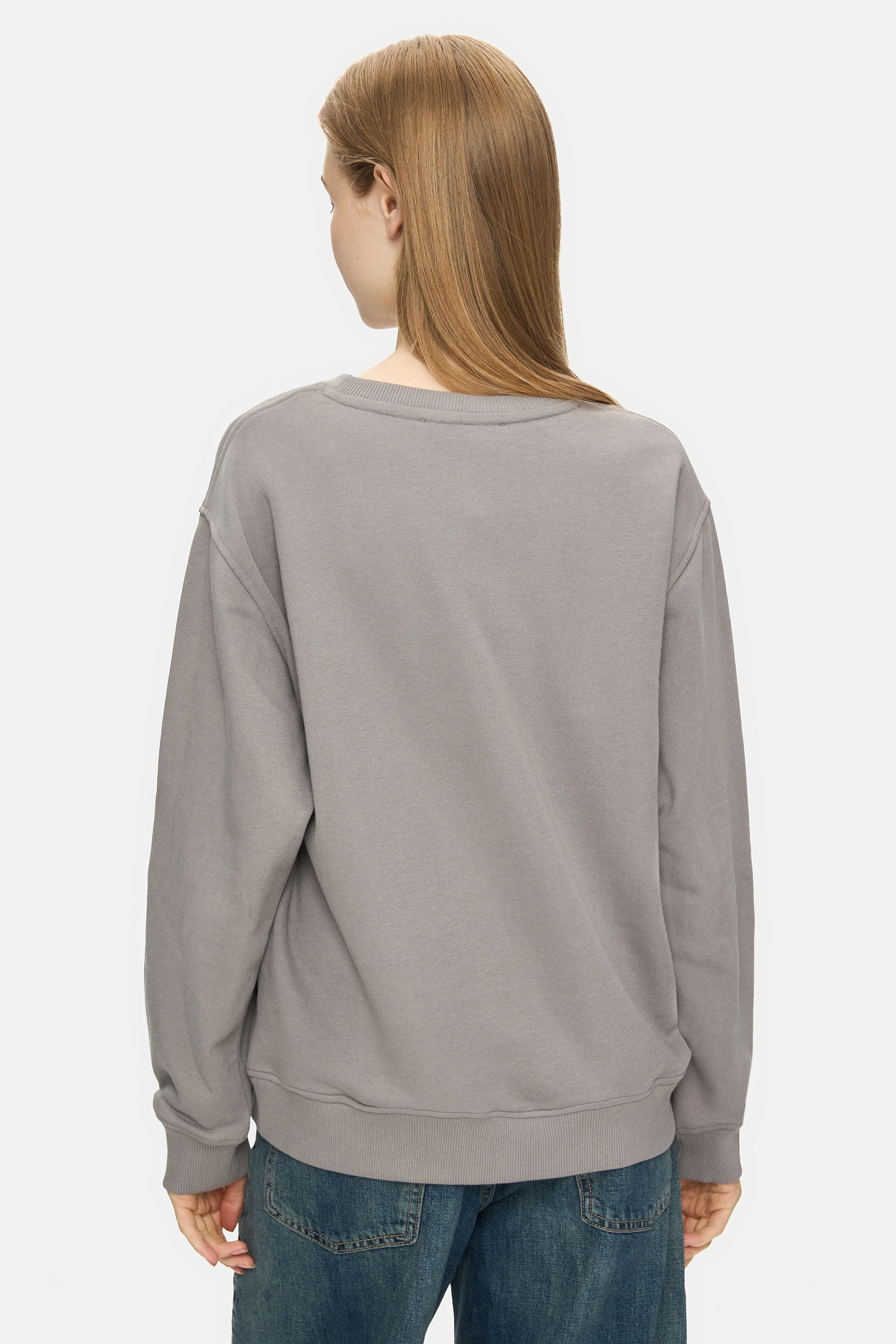 SUNNIVA Grafit Bisiklet Yaka Nakışlı Loose Fit Kadın Sweatshirt