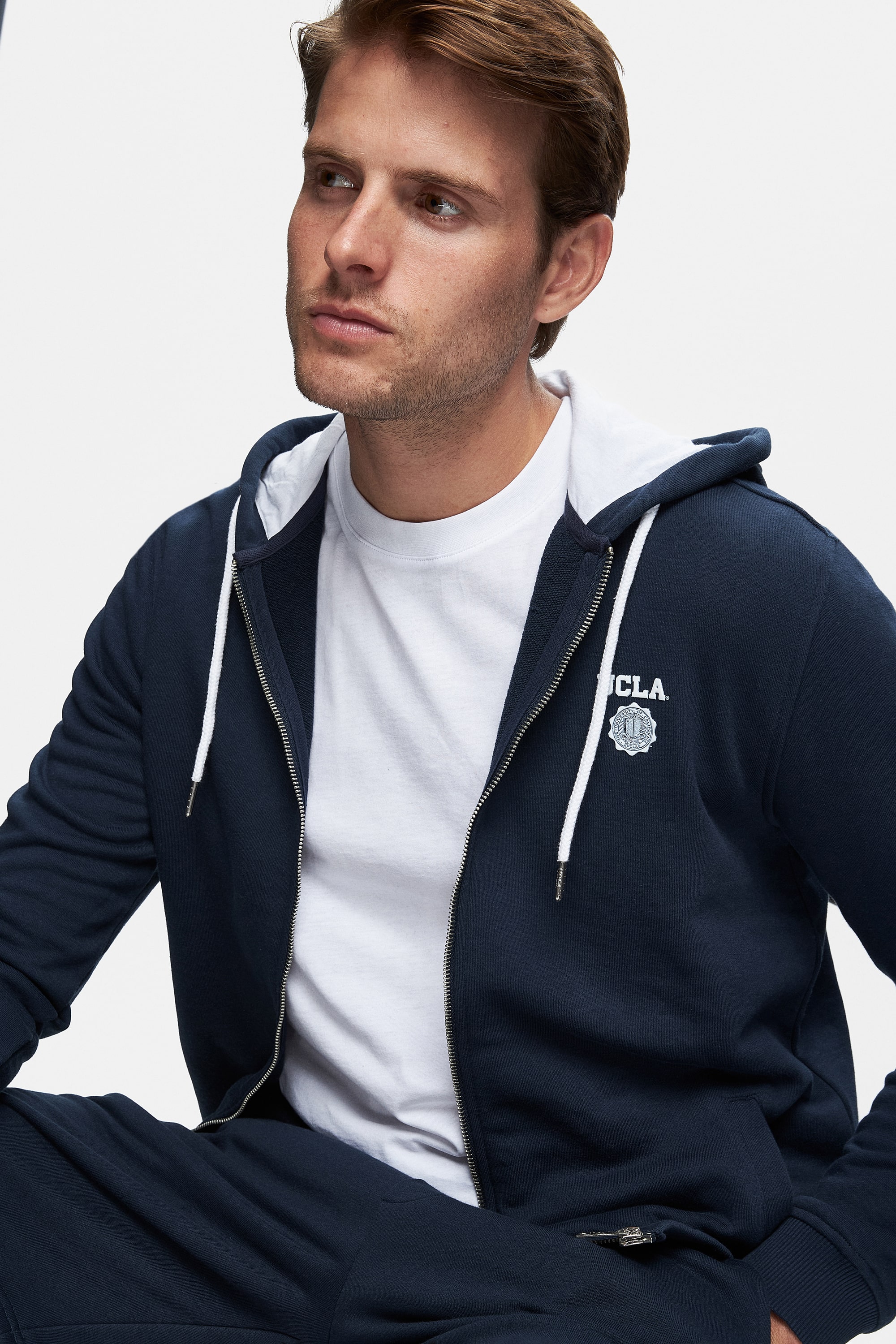 HILGARD Lacivert Kapüşonlu Ve Fermuarlı Baskılı Standard Fit Erkek Sweatshirt