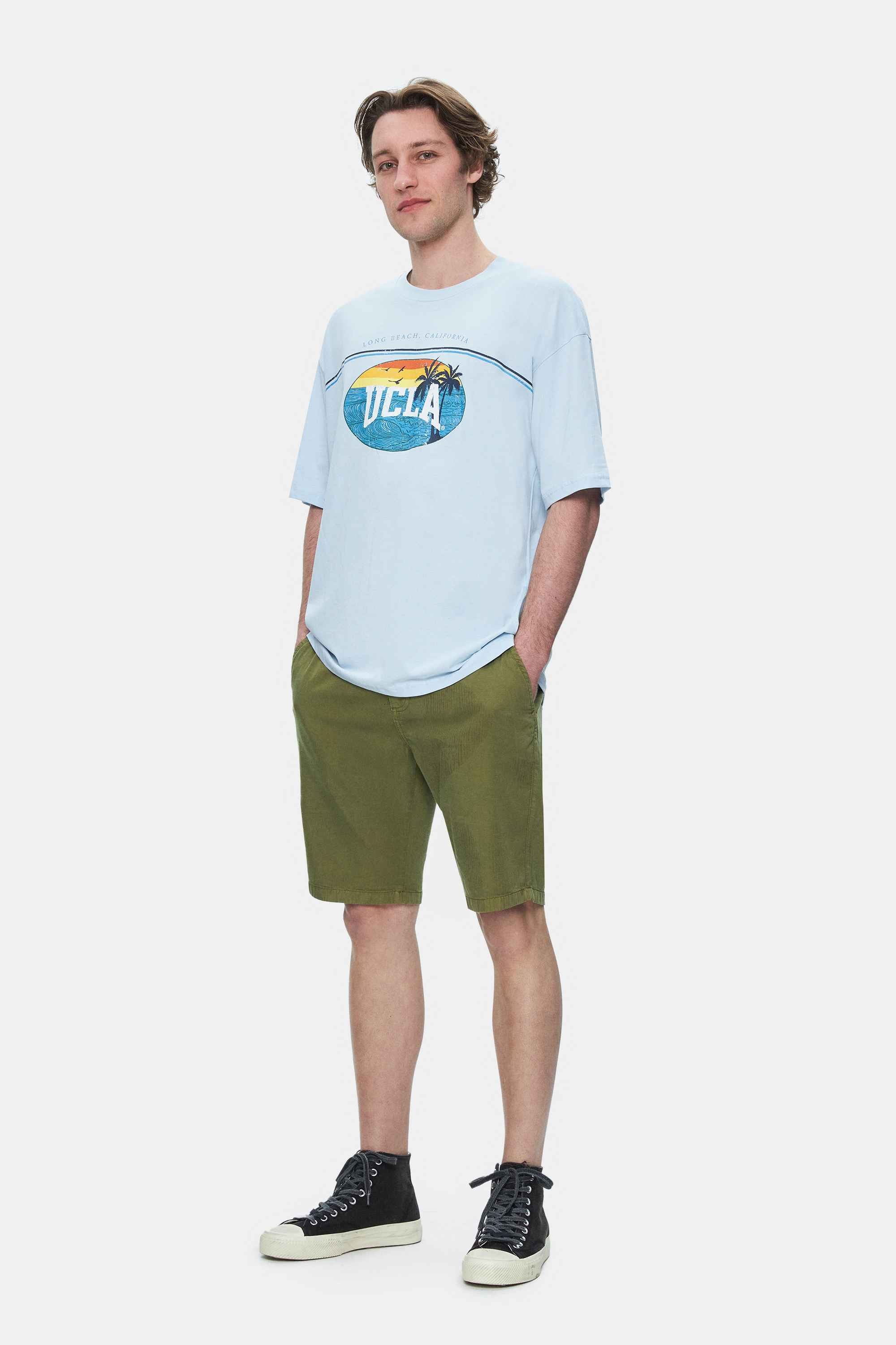 AIRE Gök Mavi Bisiklet Yaka Baskılı Oversize Erkek Tshirt