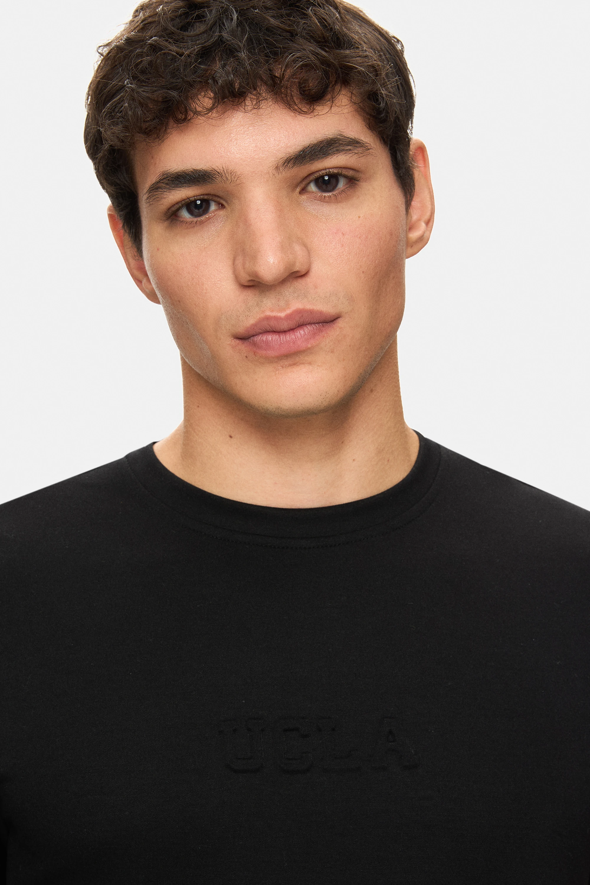 CANARY Siyah Bisiklet Yaka Gofre Baskılı Modal Kumaş Standard Fit Erkek Tshirt