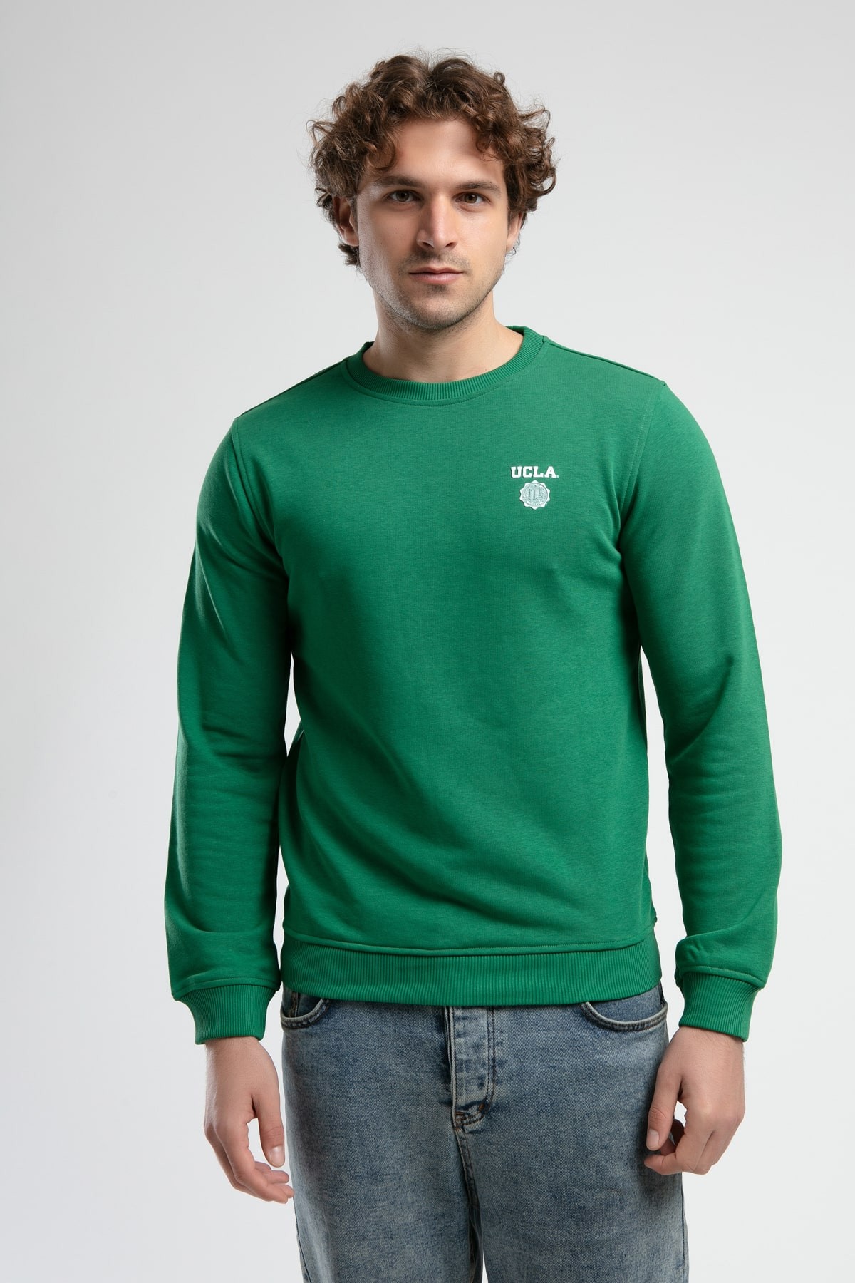 VALLEY Koyu Yeşil Bisiklet Yaka Baskılı Standard Fit Erkek Sweatshirt