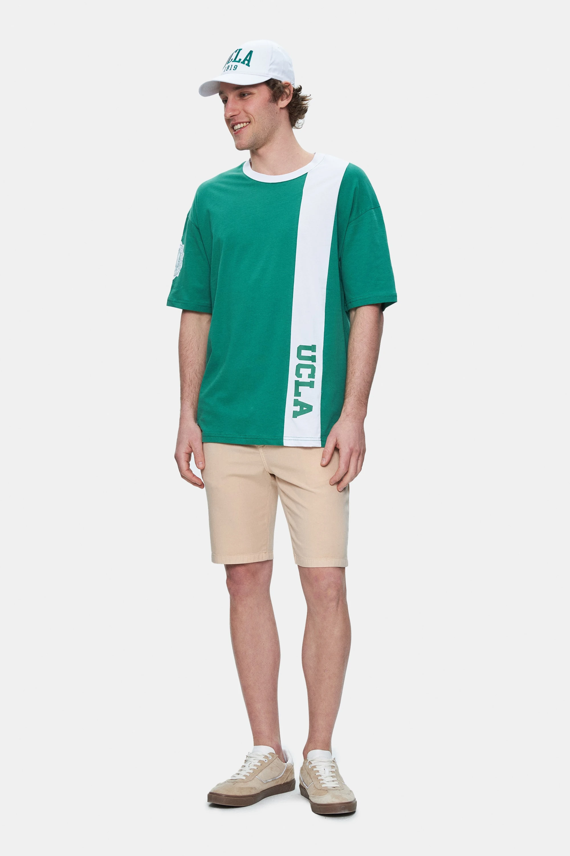 KEITH Yeşil Bisiklet Yaka Baskılı Oversize Erkek Tshirt