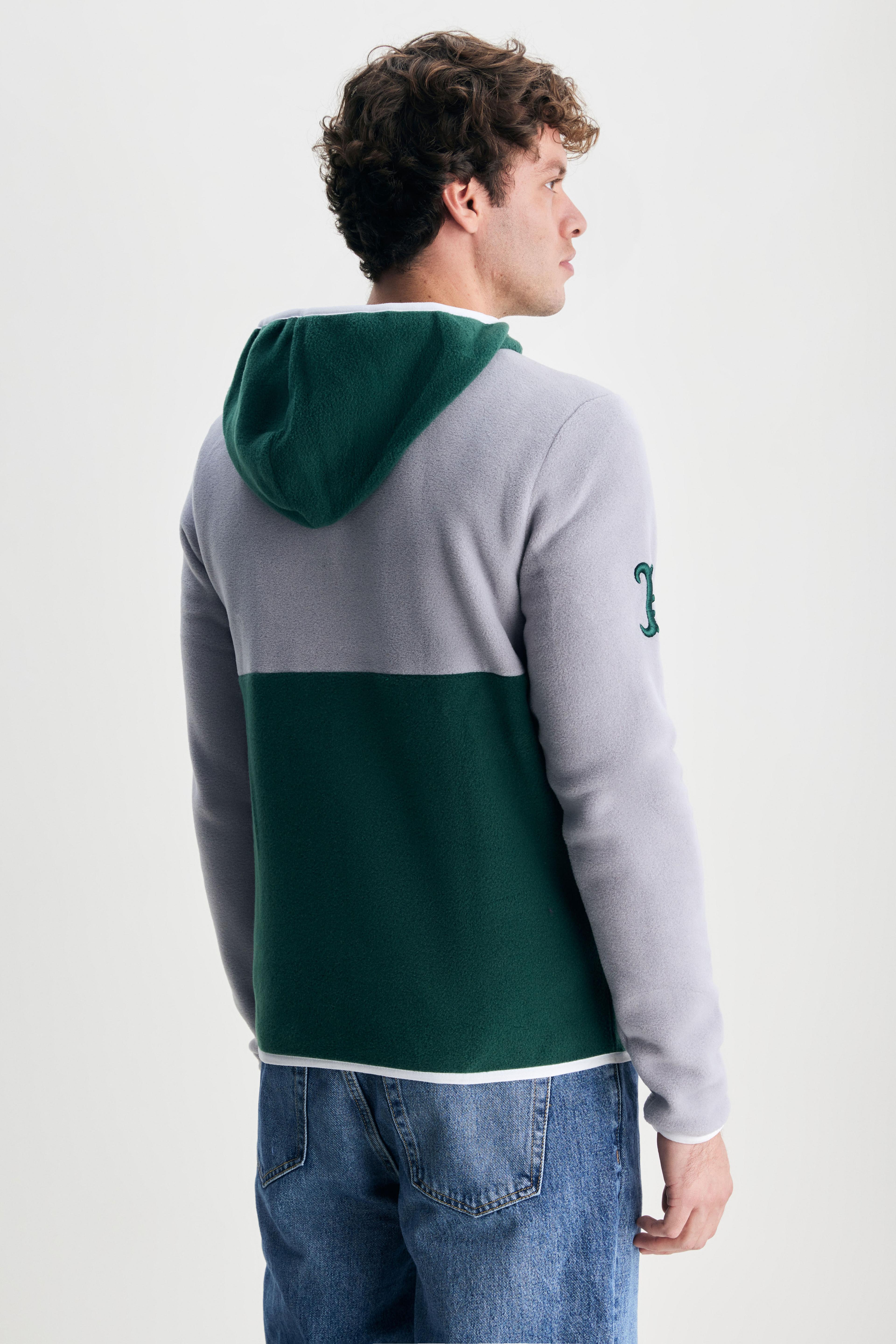 HEMET Yeşil Yarım Fermuarlı Kauçuklu Polar Standard Fit Erkek Sweatshirt