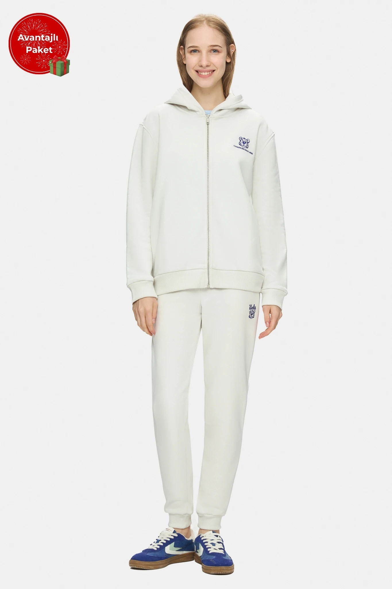 ESTHER-MARAIS Kemik Rengi Şardonlu Nakışlı Loose Fit Kadın Takım