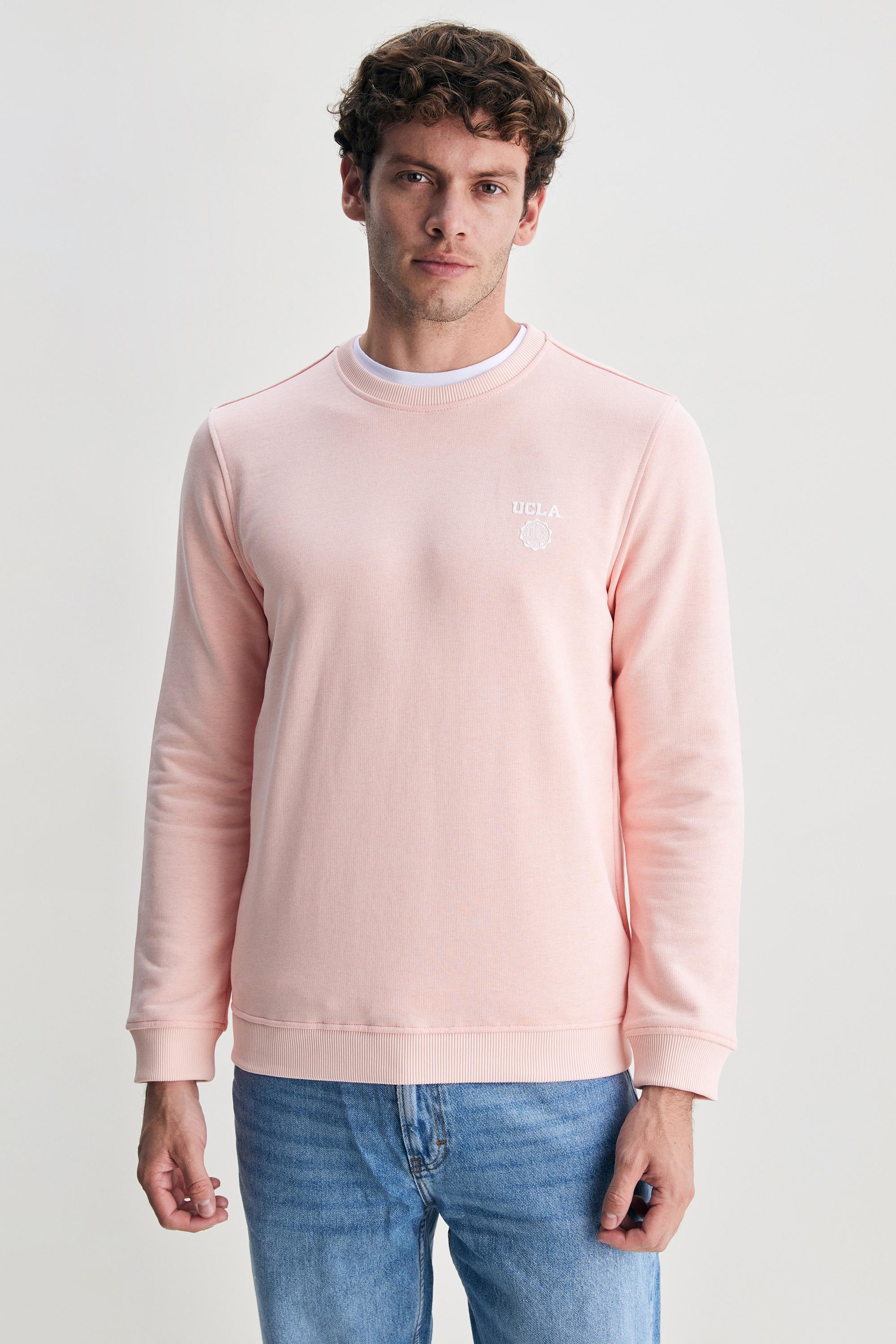 VALLEY Pembe Bisiklet Yaka Baskılı Standard Fit Erkek Sweatshirt