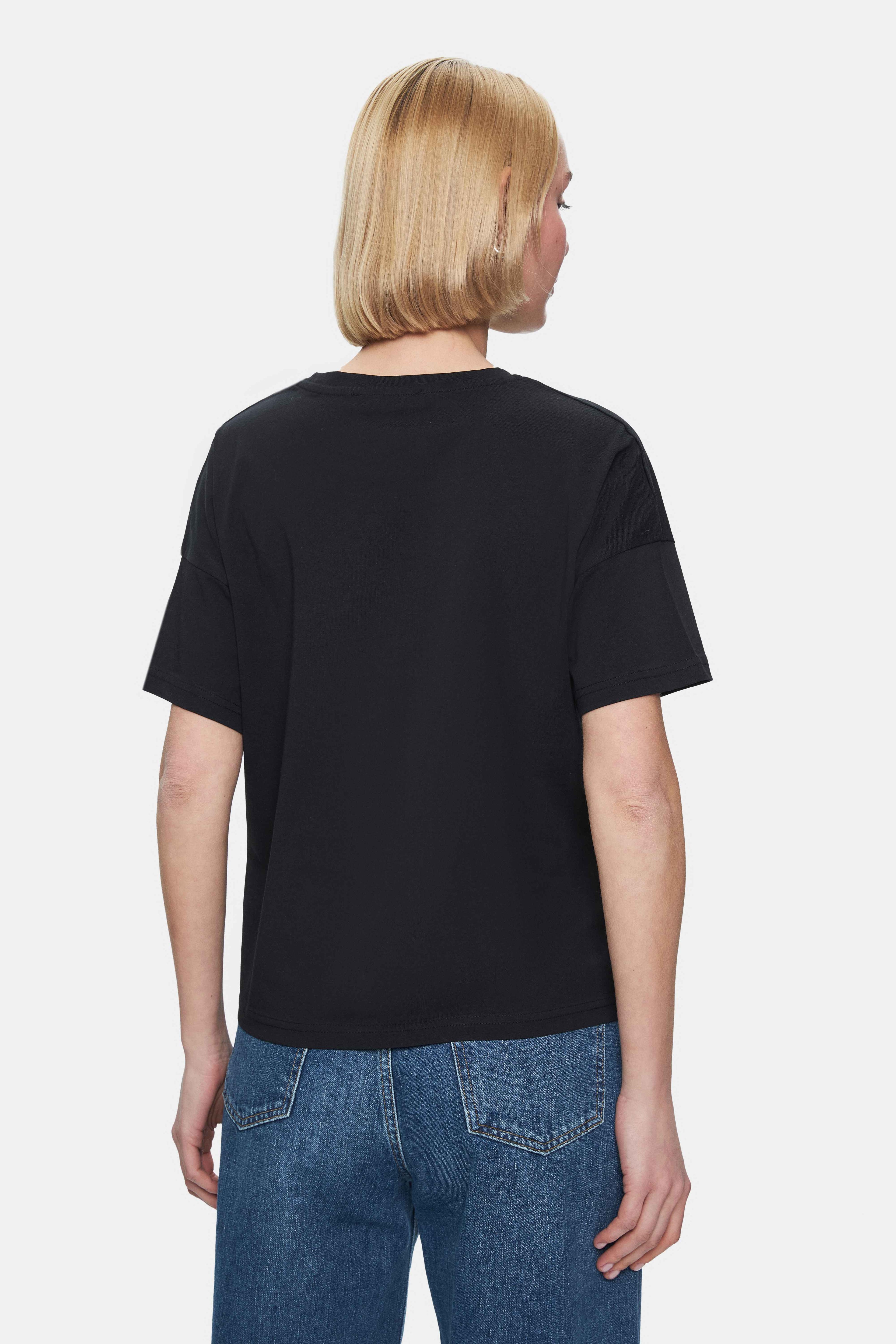 KENZIE Siyah Bisiklet Yaka Baskılı Loose Fit Kadın Tshirt