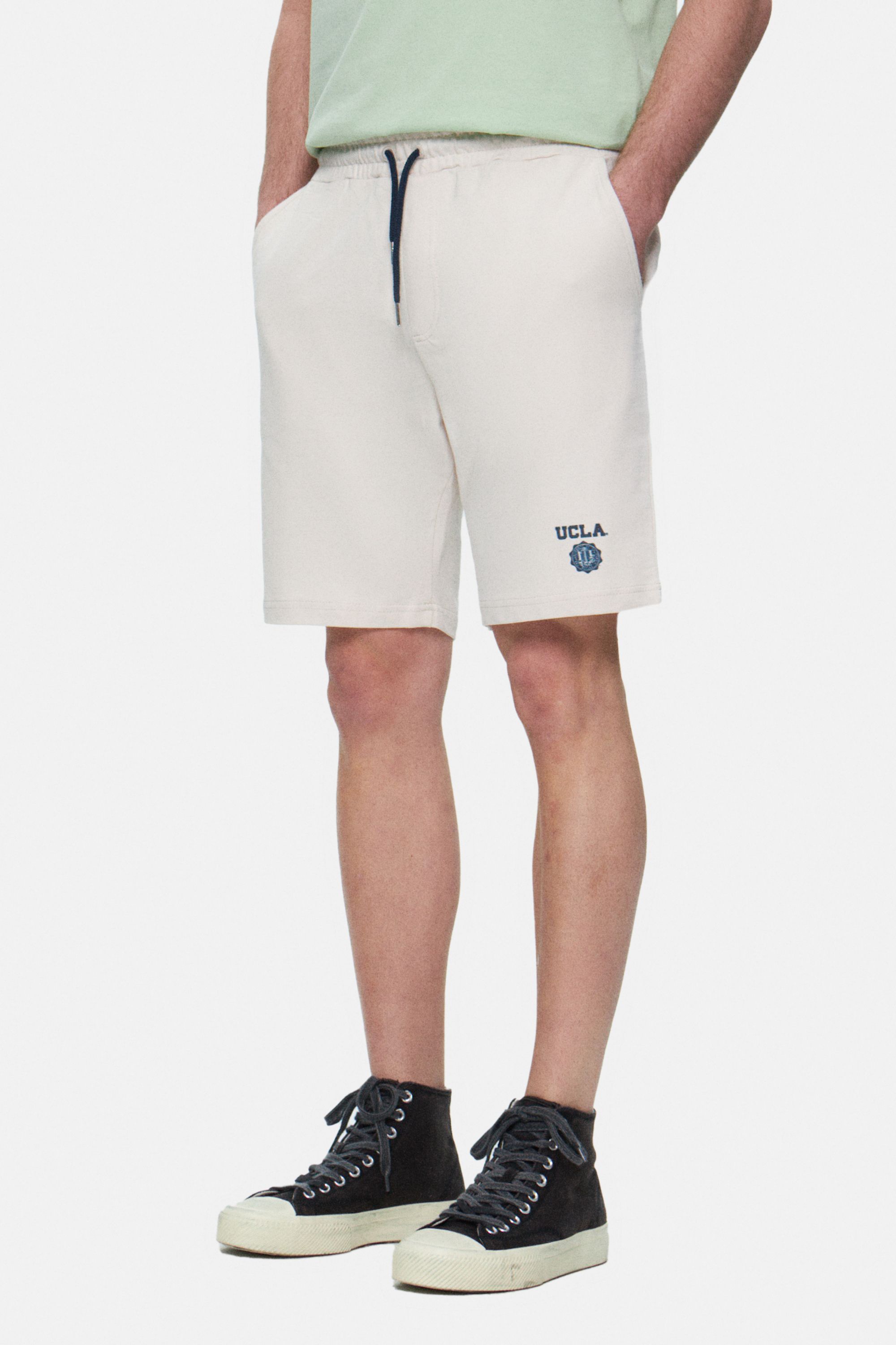 FOWLER Bej Baskılı Standard Fit Erkek Örme Şort